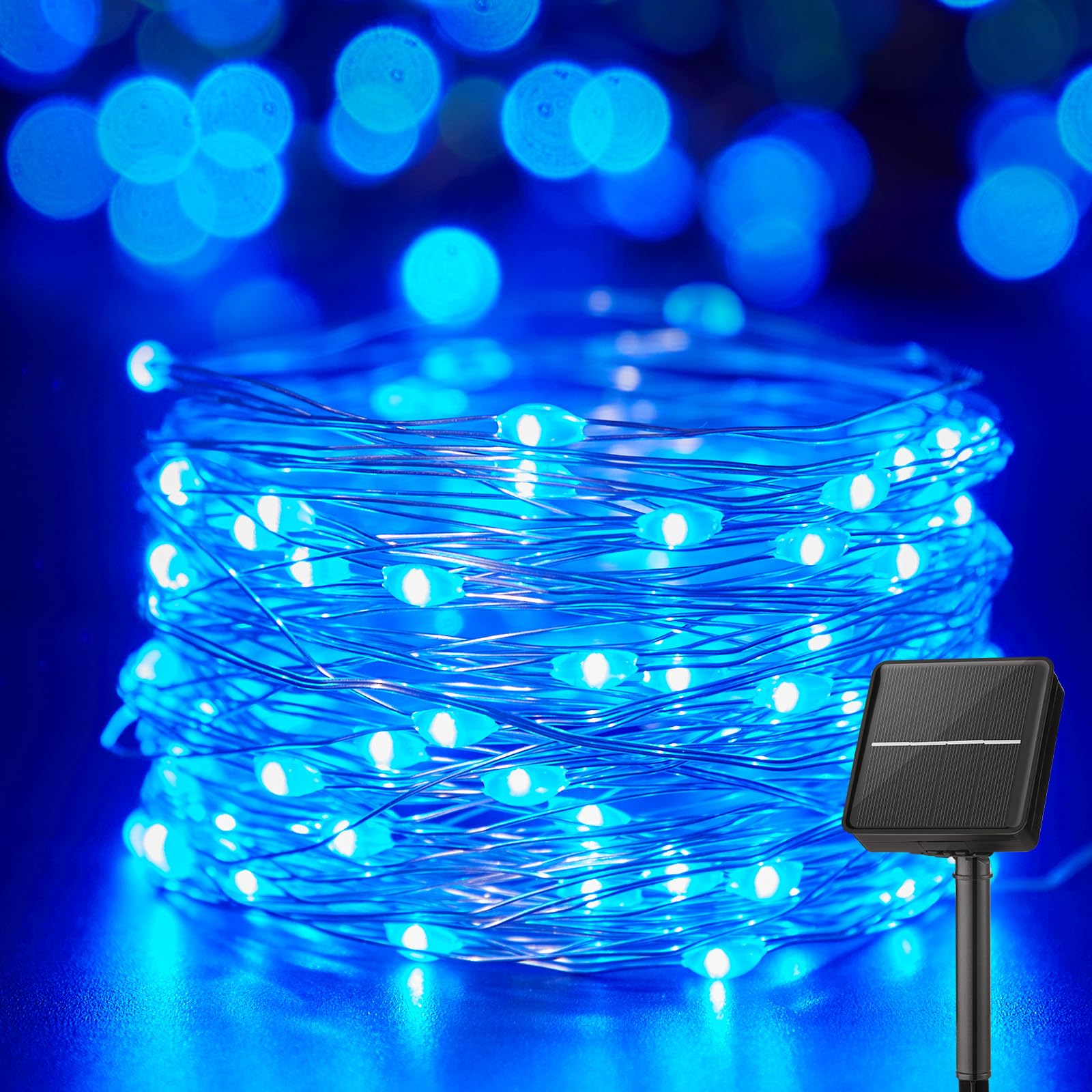 Minetom Solar String Lights for Outside, 33Ft 100 LED Outdoor Solar Fairy Lights, 8 Modes Balcony Lights for Tree Patio Christmas Party Wedding Decor (Blue)