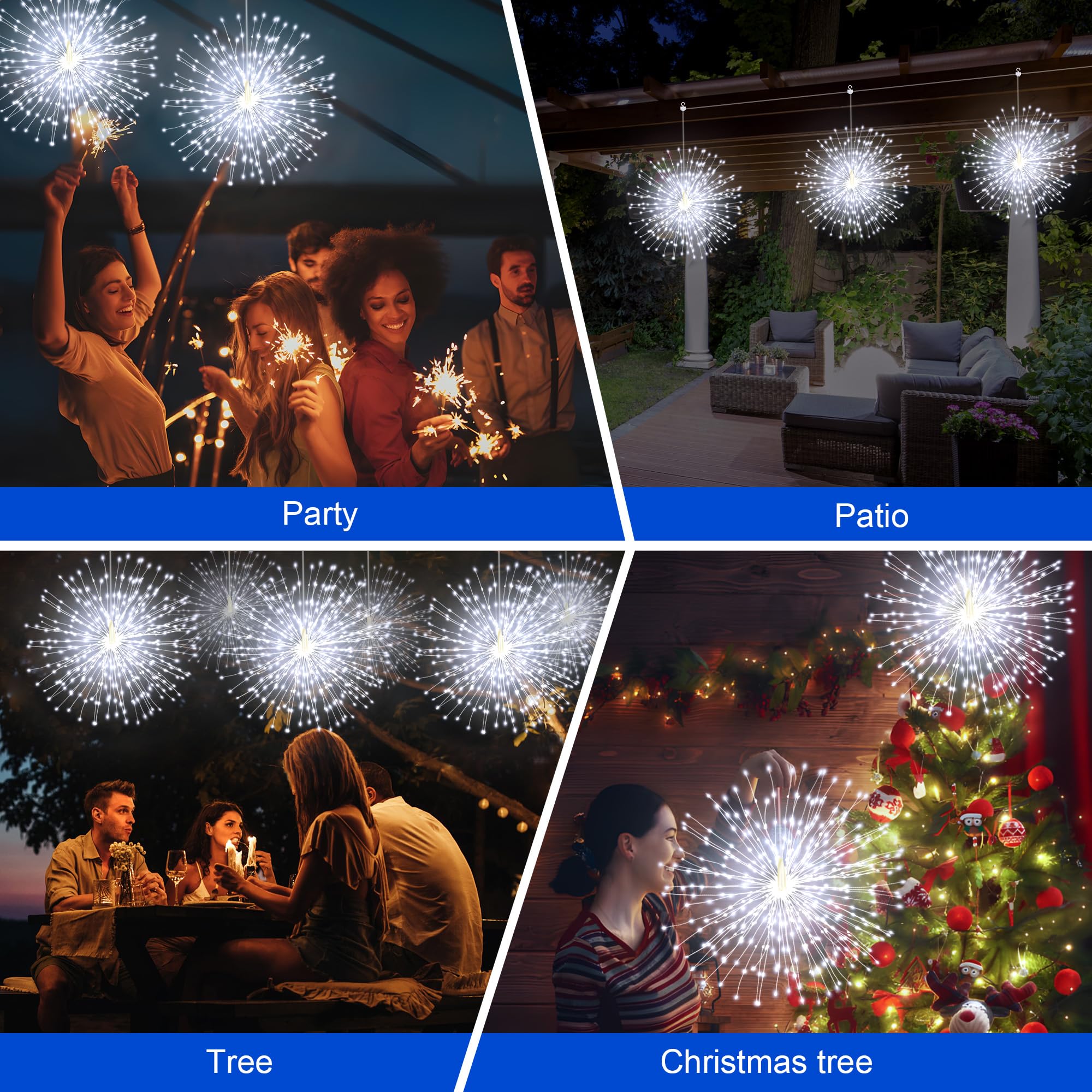 MERRIMAX Solar Starburst Lights - 1000LED Outdoor Fairy Lights, 8.2ft, Waterproof, Remote Control, Dimmable, White - Holiday Decor (Solar001)