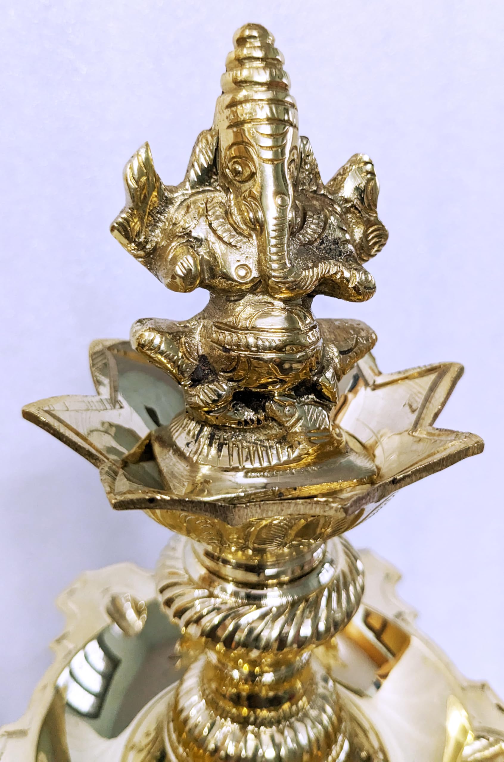 Yela Five Faces Ganesh Diya For Diwali, Navratri Nachiarkovil Traditional Hand made Brass Kuthu Vilakku Kattai Crafted High Dept