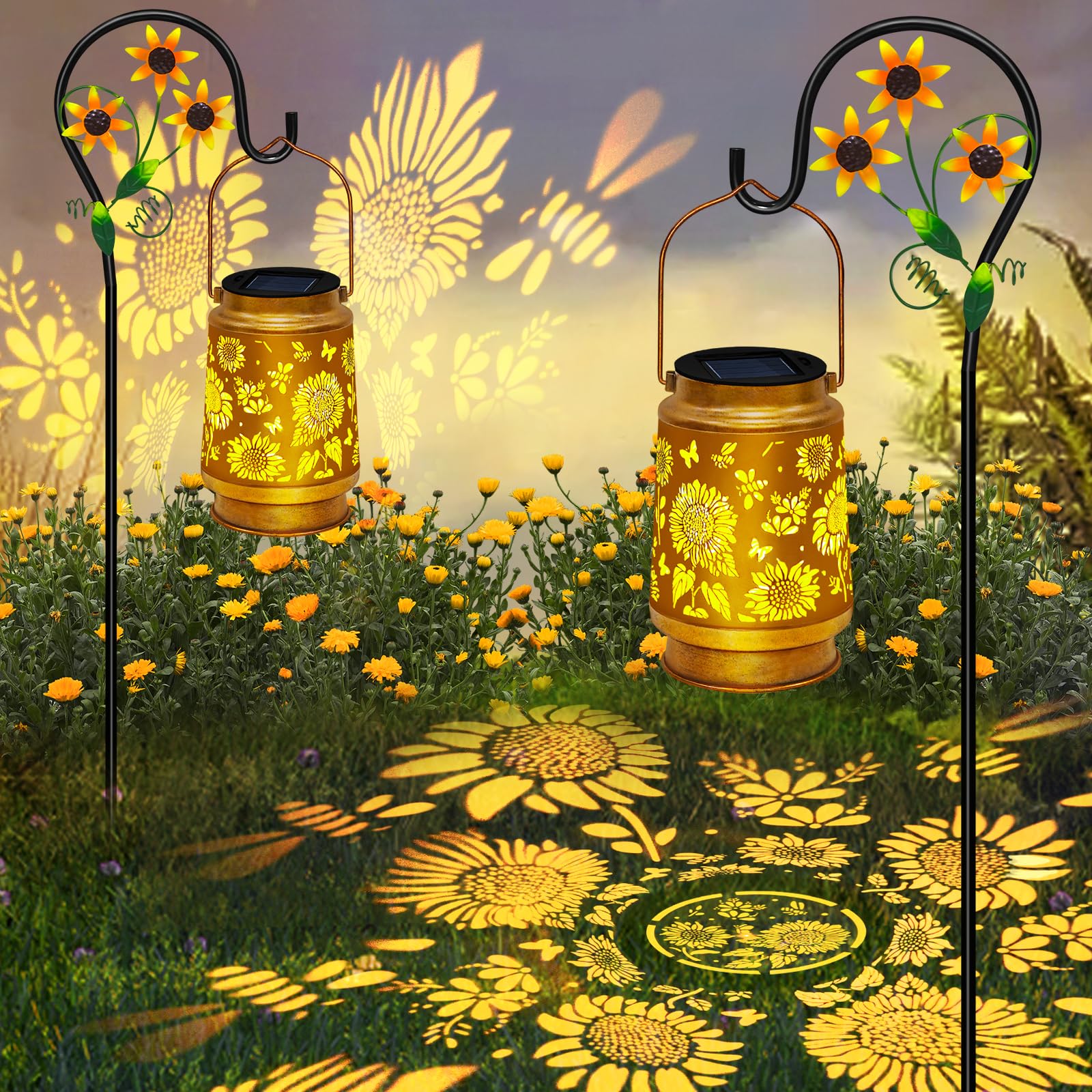 2 Pack Sunflower Solar Lanterns Outdoor Waterproof,Solar Lights Garden Decor Gifts for Mom Women Grandma Decoration Outside for 