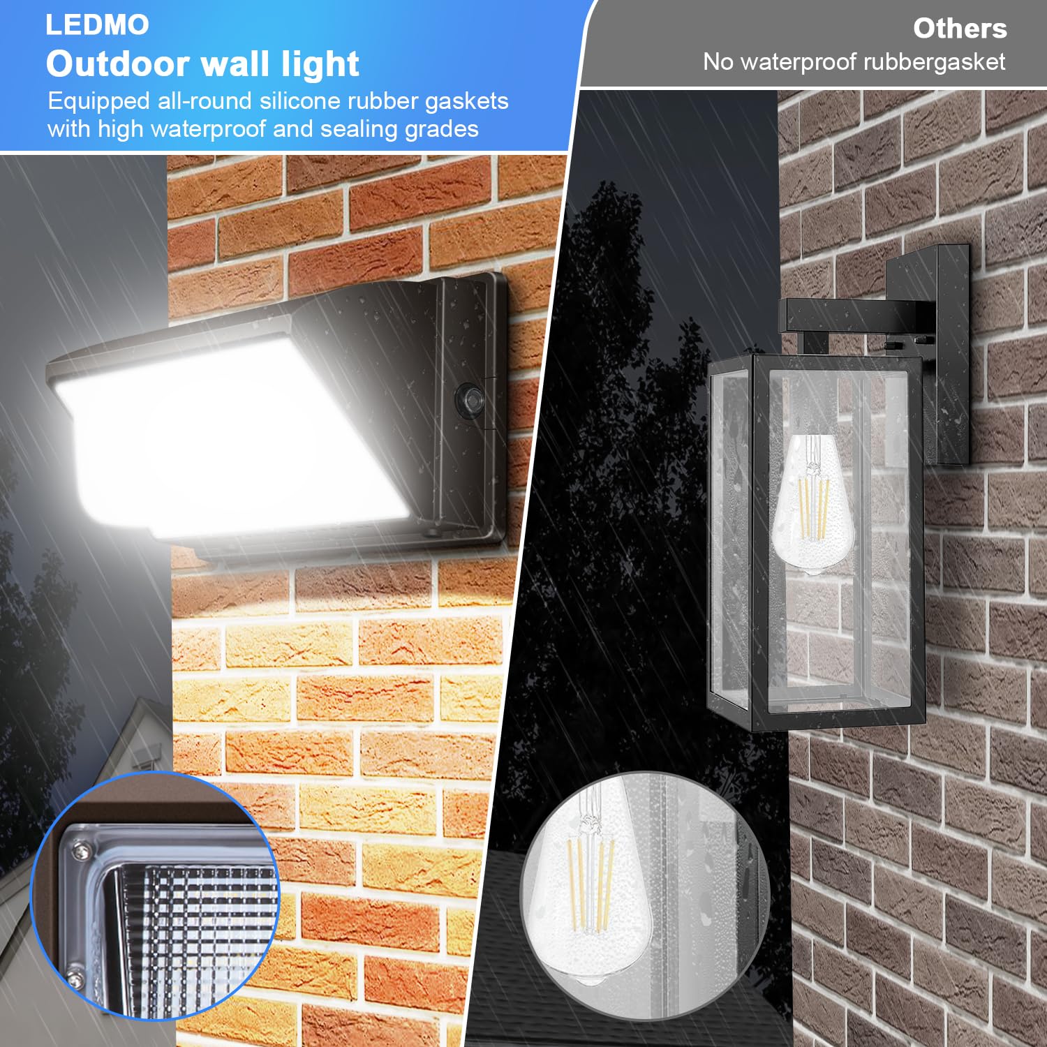 LEDMO 150W Wall Pack Lights, 4 Pack Outdoor LED Security Light, Photocell Dusk to Dawn, 5000K, IP65, White, Model 1803D