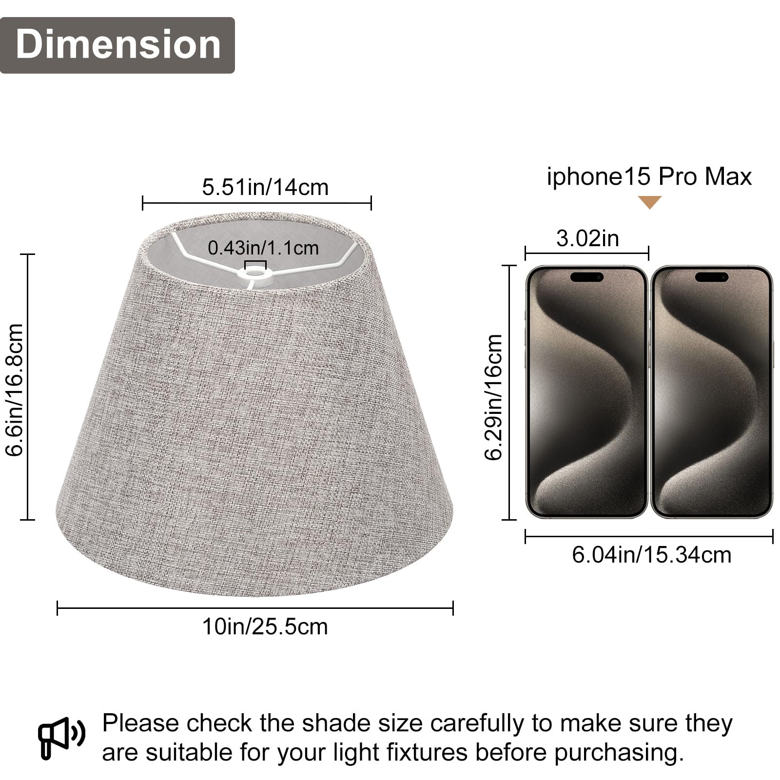 Lamp Shades For Table Lamps, Gray Lamp Shades Set Of 2, 5.5'' Top X 10'' Bottom X 6.6'' High, Natural Linen Lamp Shades For Floo