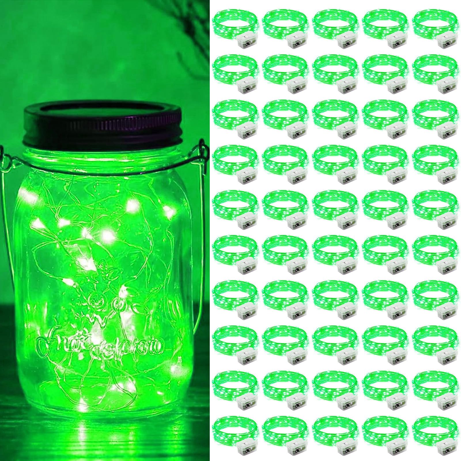 ZGWJ 50 Pack Fairy Lights Battery Operated  7ft 20 Mini LED Fairy String Lights Silver Wire 3 Modes for DIY  Parties  Wedding  Bedroom  Halloween Christmas Decoration Green