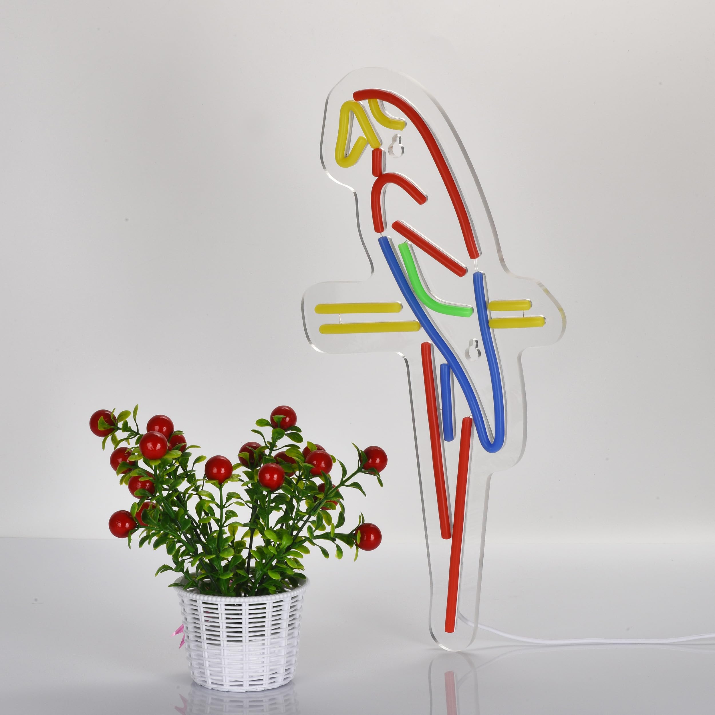 Roouneon Led Neon Wall Sign - Colorful Parrot Art, Usb Powered Acrylic Décor Light