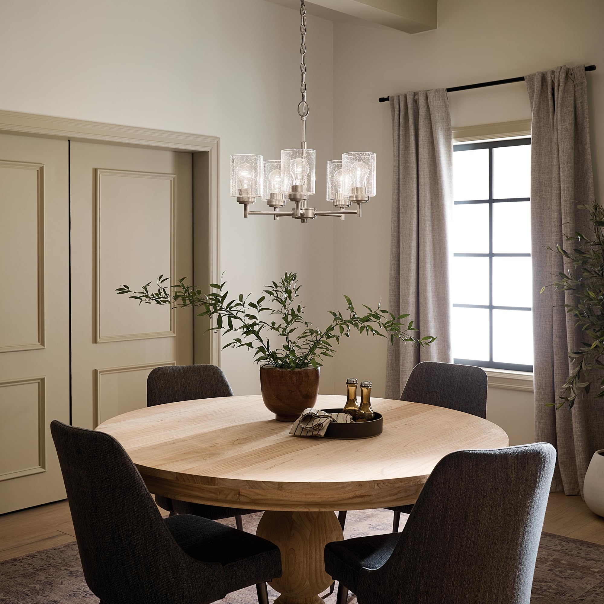 Kichler Winslow 19.75'' Chandelier In Brushed Nickel, 5-Light Chandelier For Dining Room, Living Room, Or Bedroom, Clear Seeded