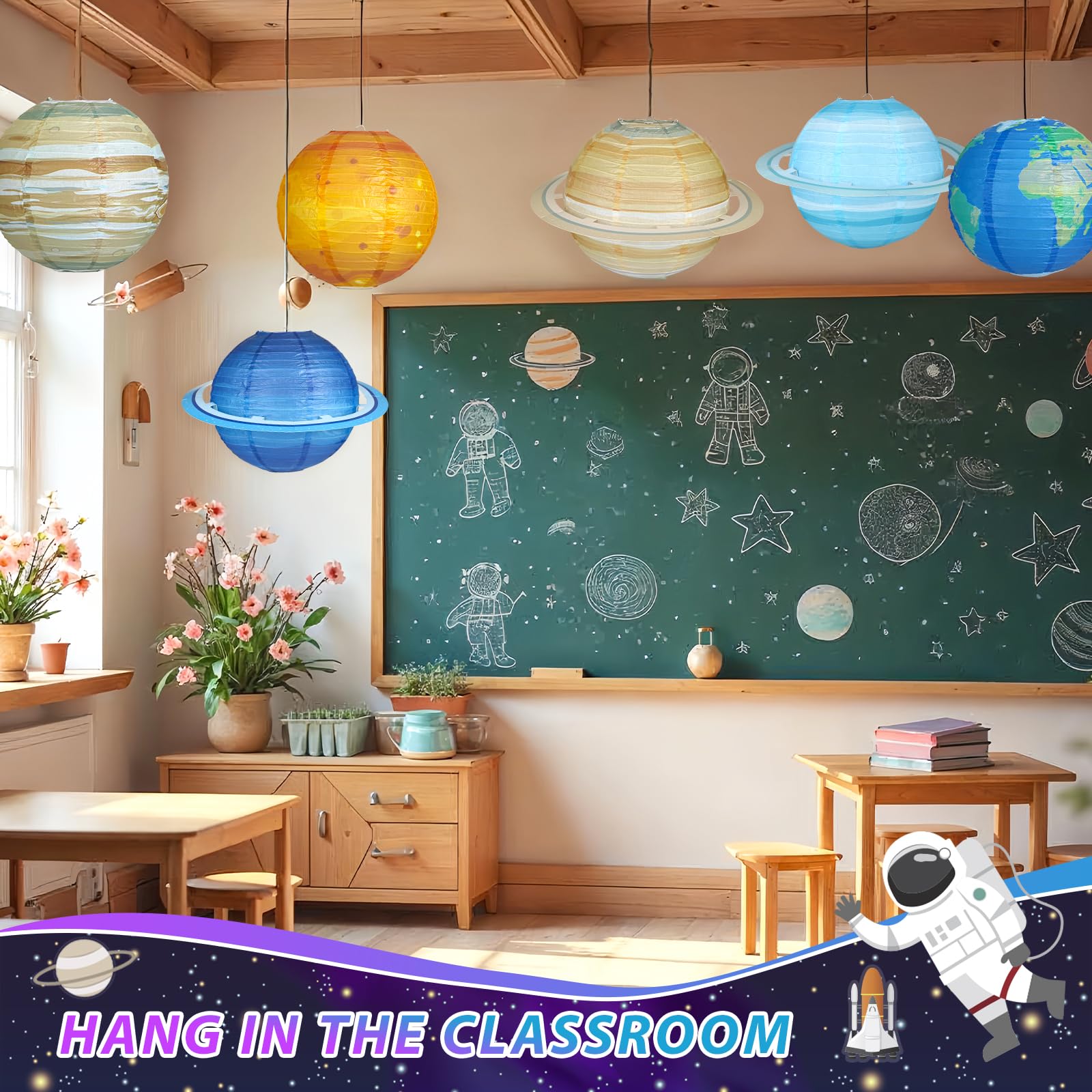 Fontien 8 PCS Planet Paper Lanterns - 12 Inch Outer Space Party Decorations, Solar System Design for Kids' Space Theme Birthday Parties