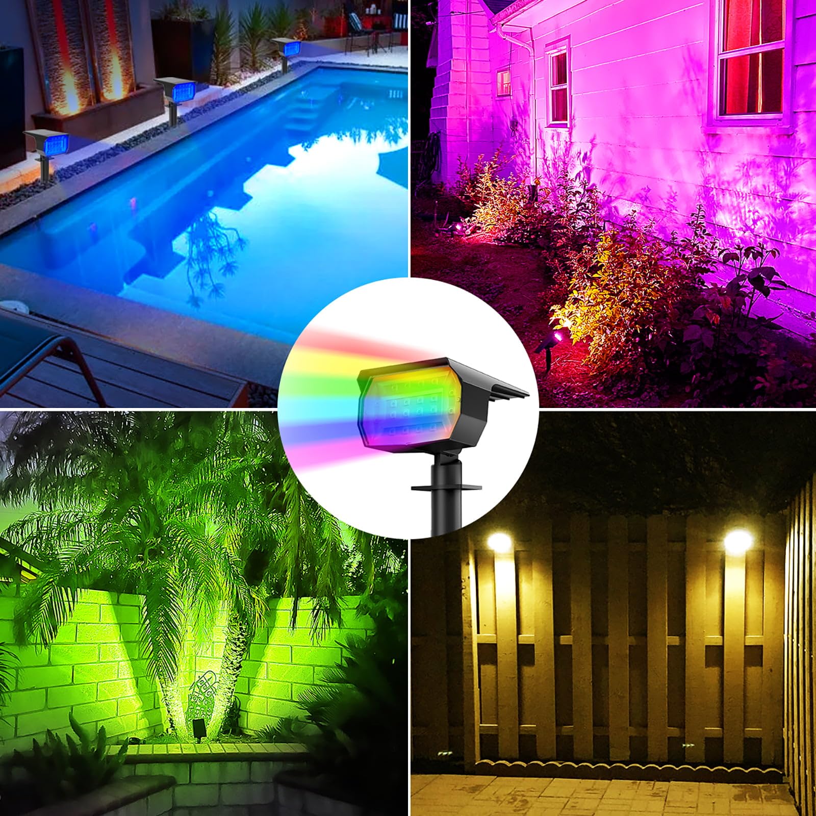 nipify Solar Spot Lights 4 Pack, Color Changing RGB, 7 Modes, Waterproof, Outdoor Landscape Lighting, Multicolor
