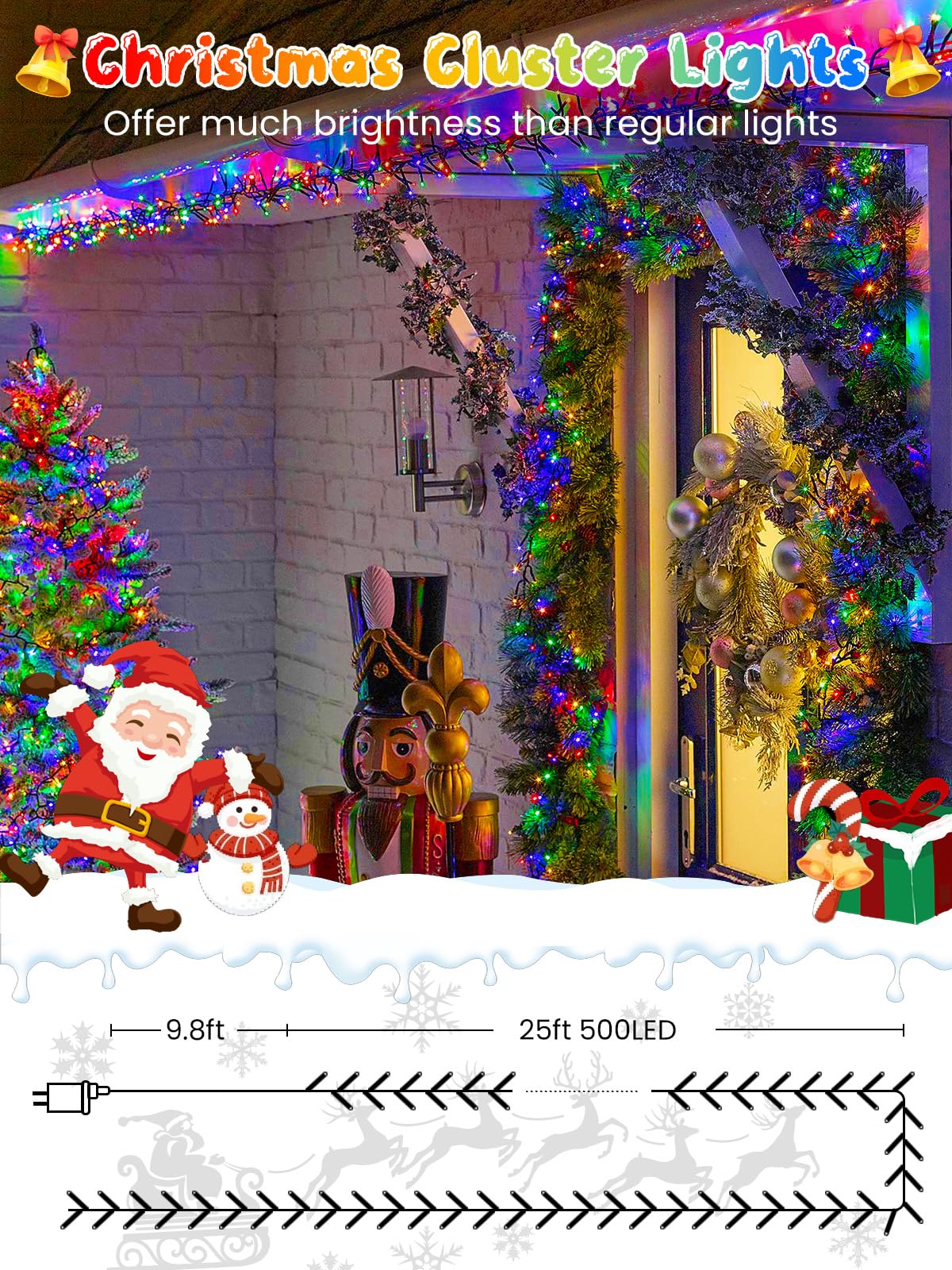 25Ft 500 Led Christmas Cluster Lights  Fire er String Lights With Remote & 8 Modes & Timer  Waterproof Fairy Twinkle Light Plug In For Indoor Outdoor Party Garden Xmas Tree Decoration  Multicolor