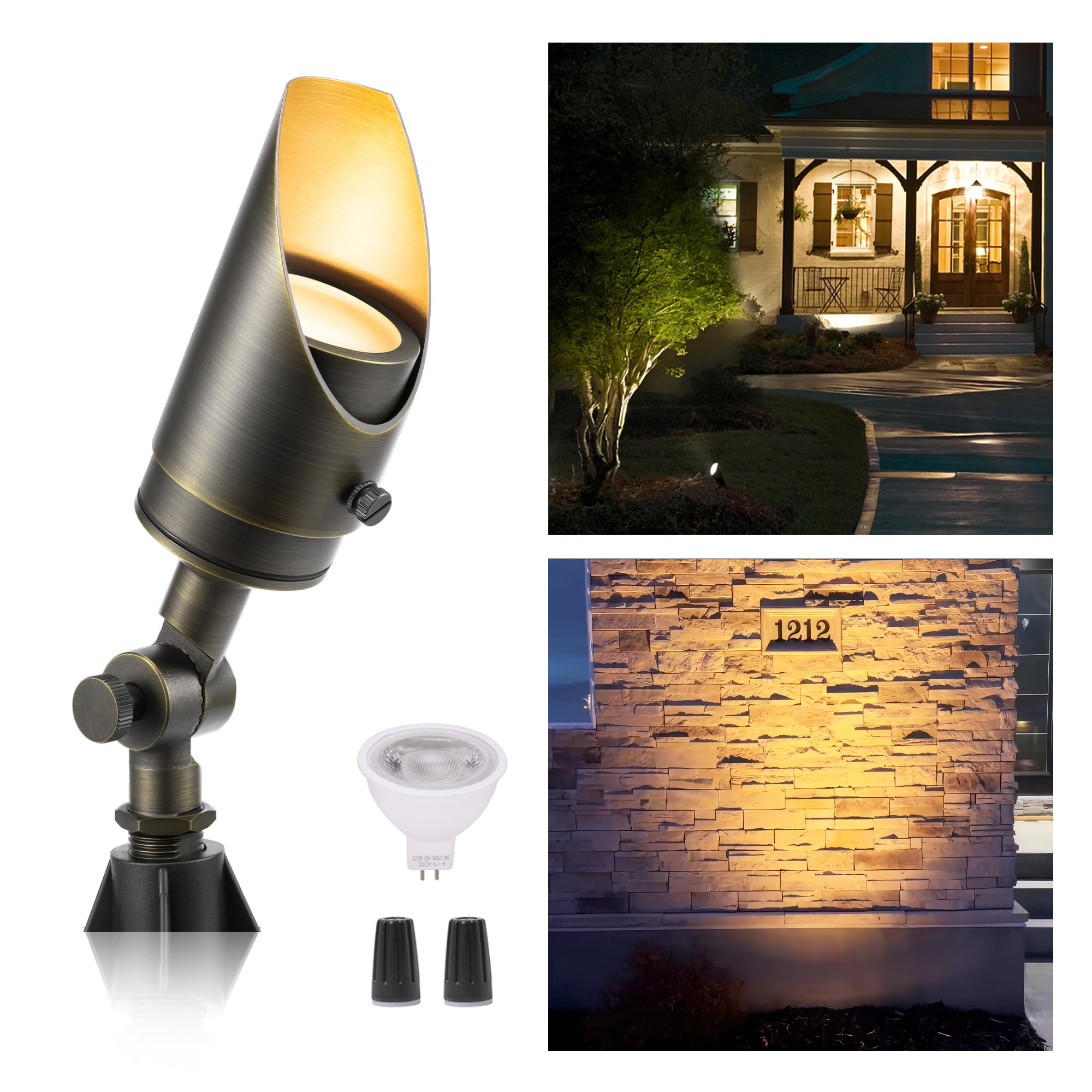 Gardenreet Landscape Spotlights Low Voltage - Brass Outdoor Uplight 12V LED, Wired Spot Lights IP65 Waterproof, Bronze for Exter