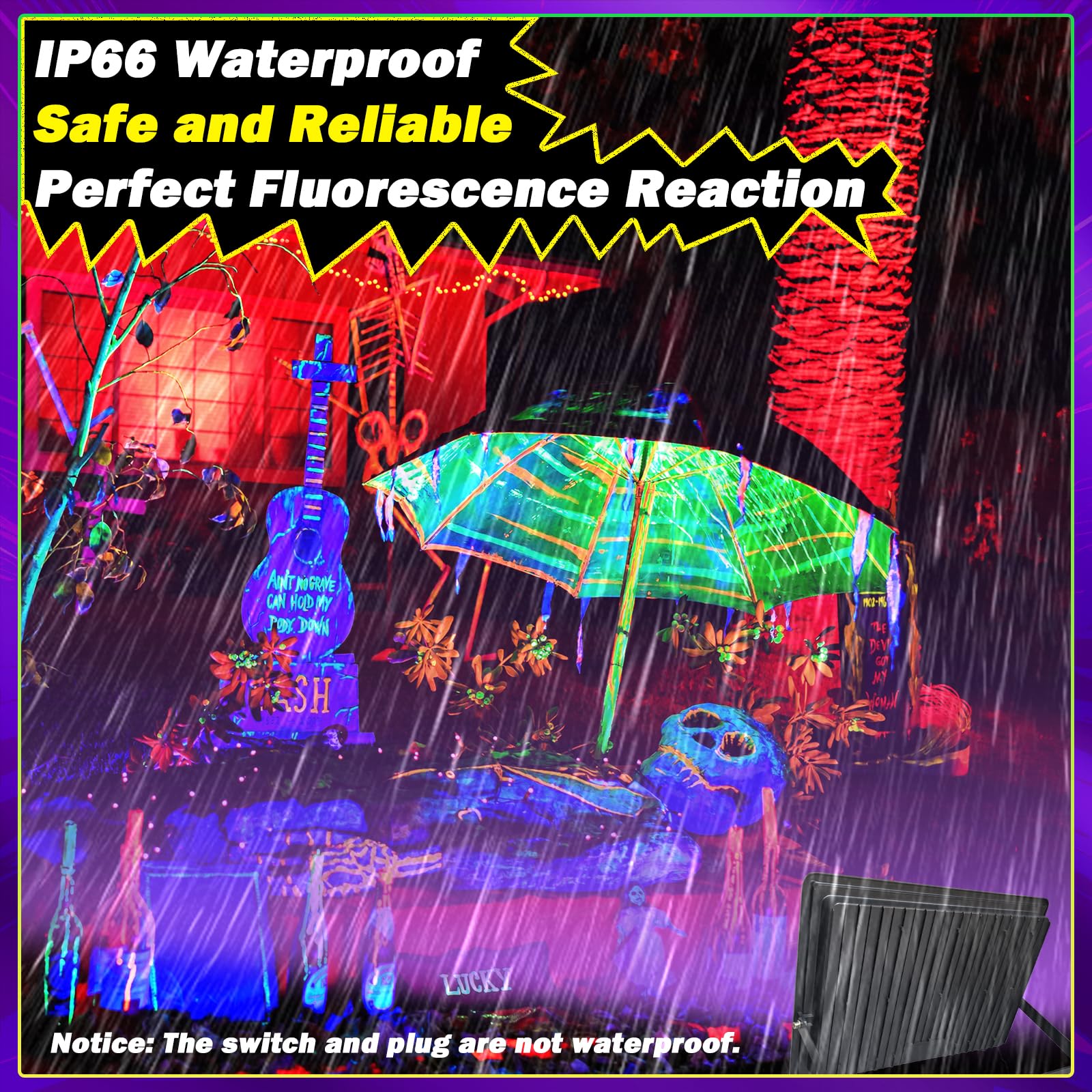 PIZHLO 400W LED Black Light Floodlight - IP66 Waterproof, 10ft