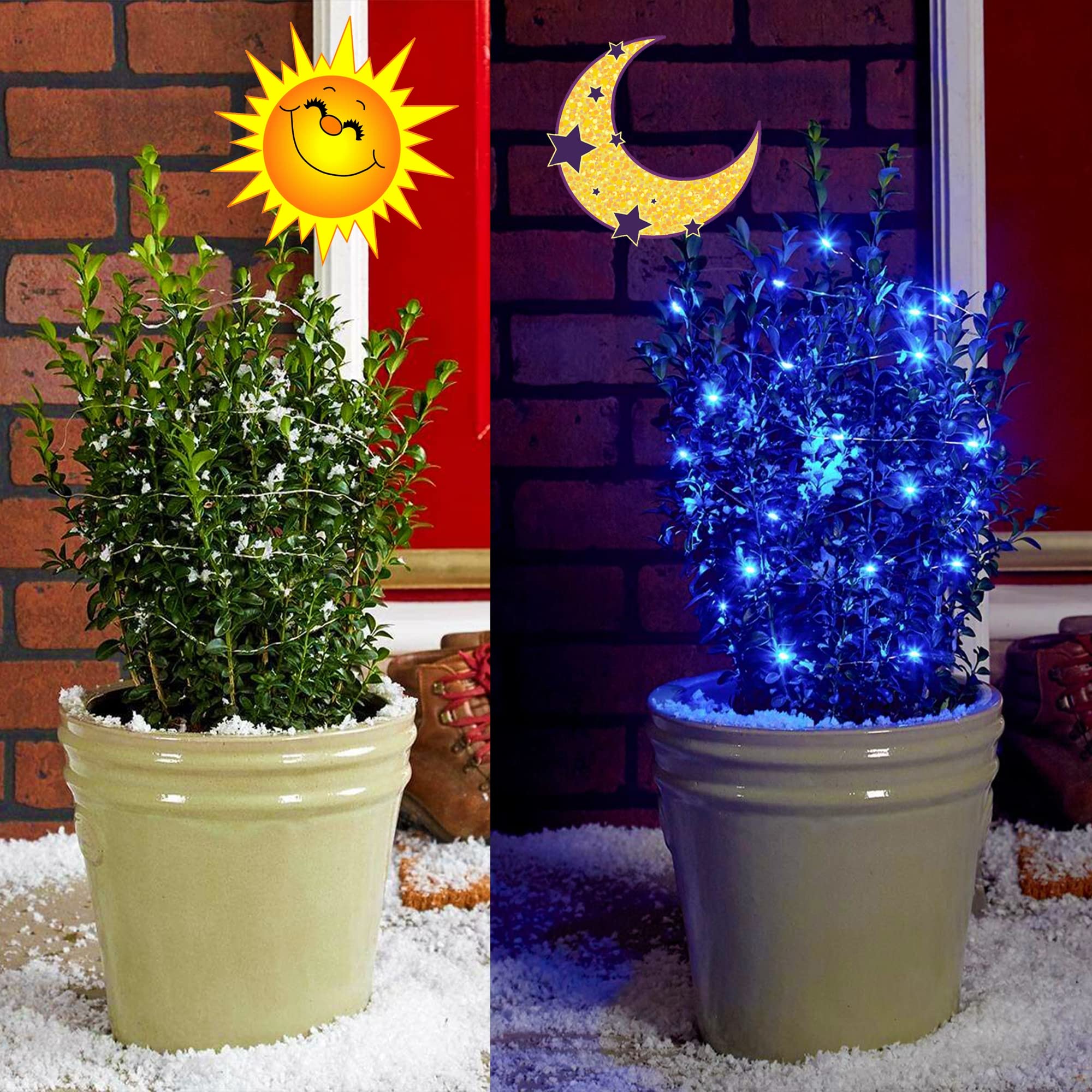 Kemooie 2 Packs Solar String Lights, 100 Led 33Ft 8 Twinkle Modes Blue Solar Powered Fairy Lights, Waterproof For Outdoor, Tree,