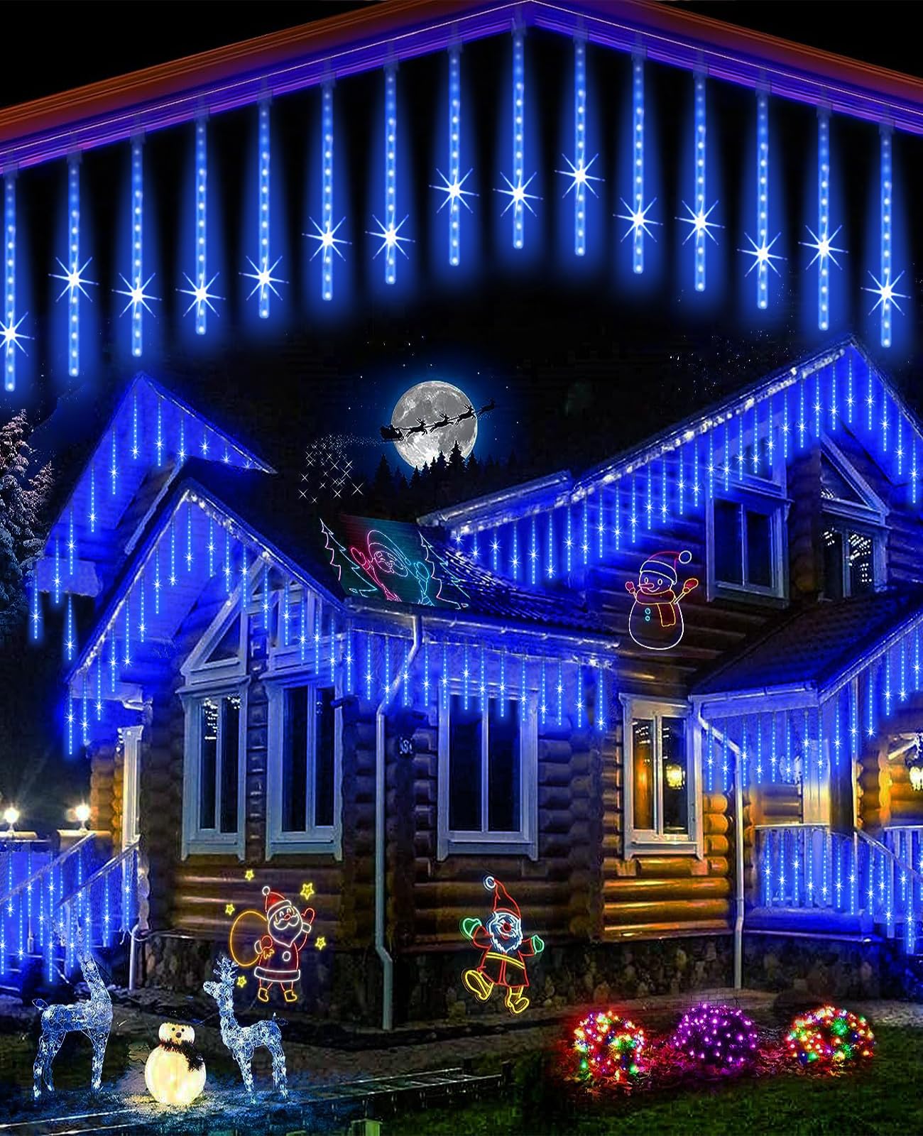 EAGWELL 20 Tube 1080 LED Blue Meteor Shower Lights - Waterproof Cascading Lights for Garden, Porch, Wedding, and Christmas Decor