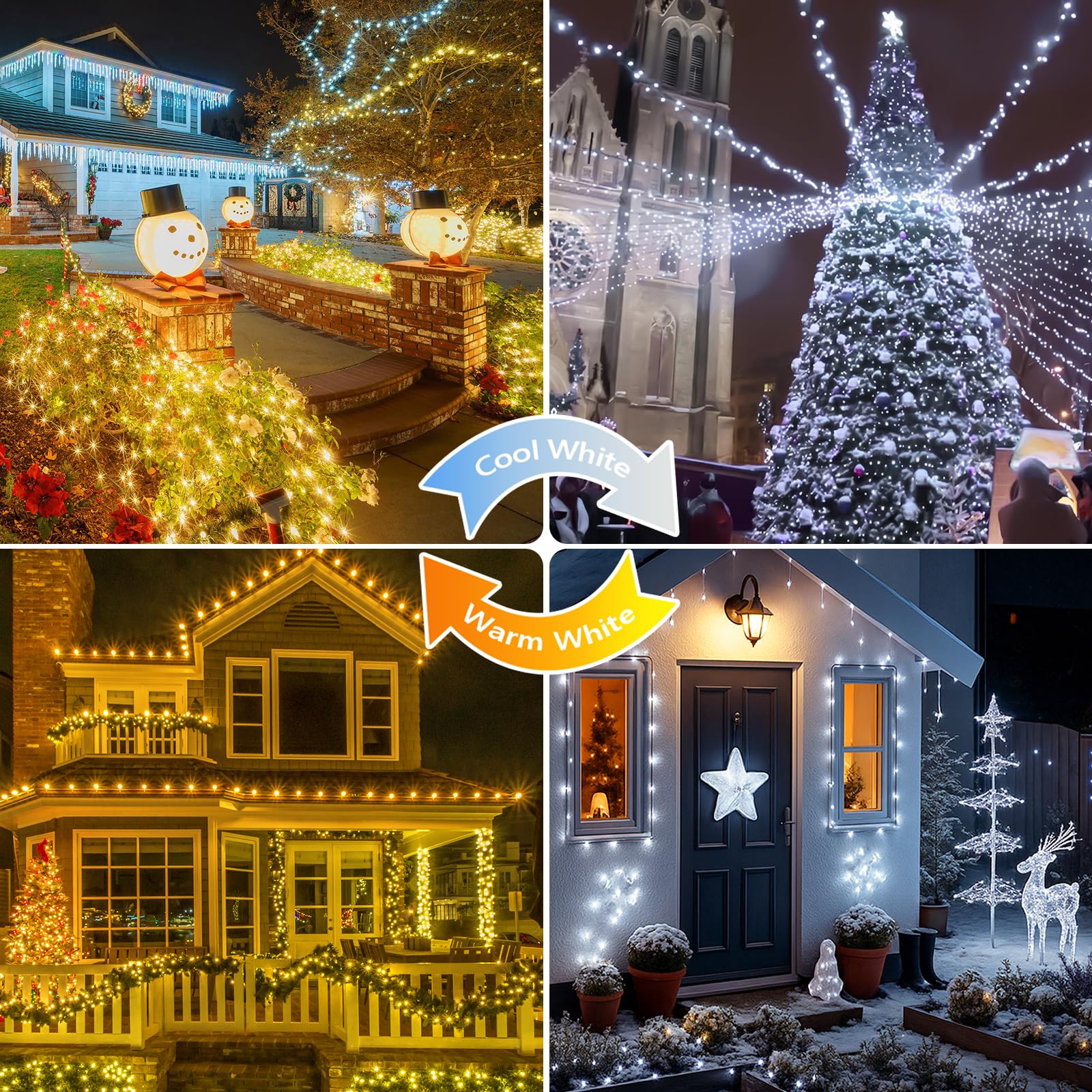 SANJICHA Solar String Lights, 400LED Warm White to Cool White, Waterproof Copper Wire, 8 Modes, 2 Pack, Model SYJSSL