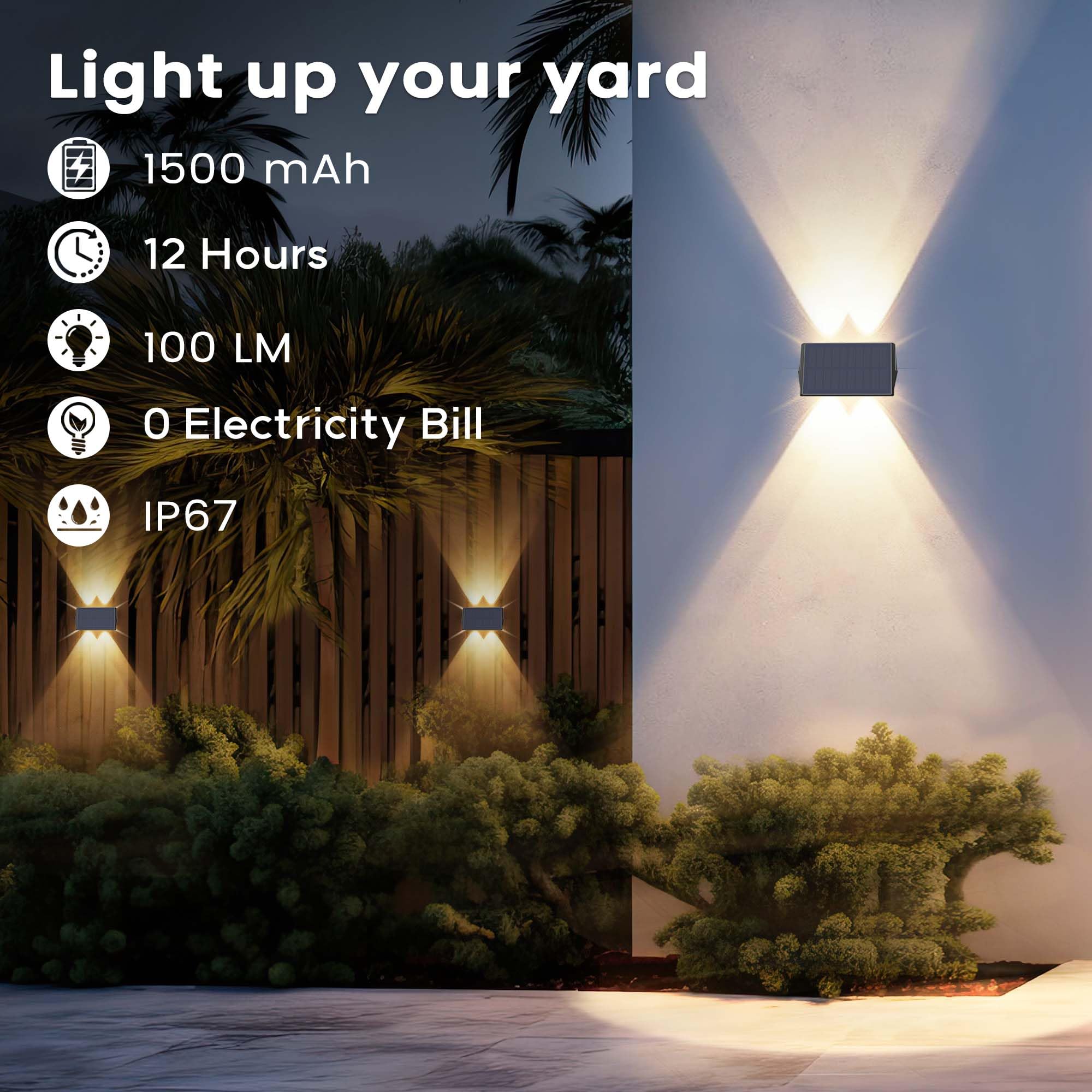 Fence Lights Solar Powered, 4-Pack Solar Fence Lights Up/Down Flexible Buttons, Ip67 Waterproof For Outdoor, 100Lm Bright, Auto