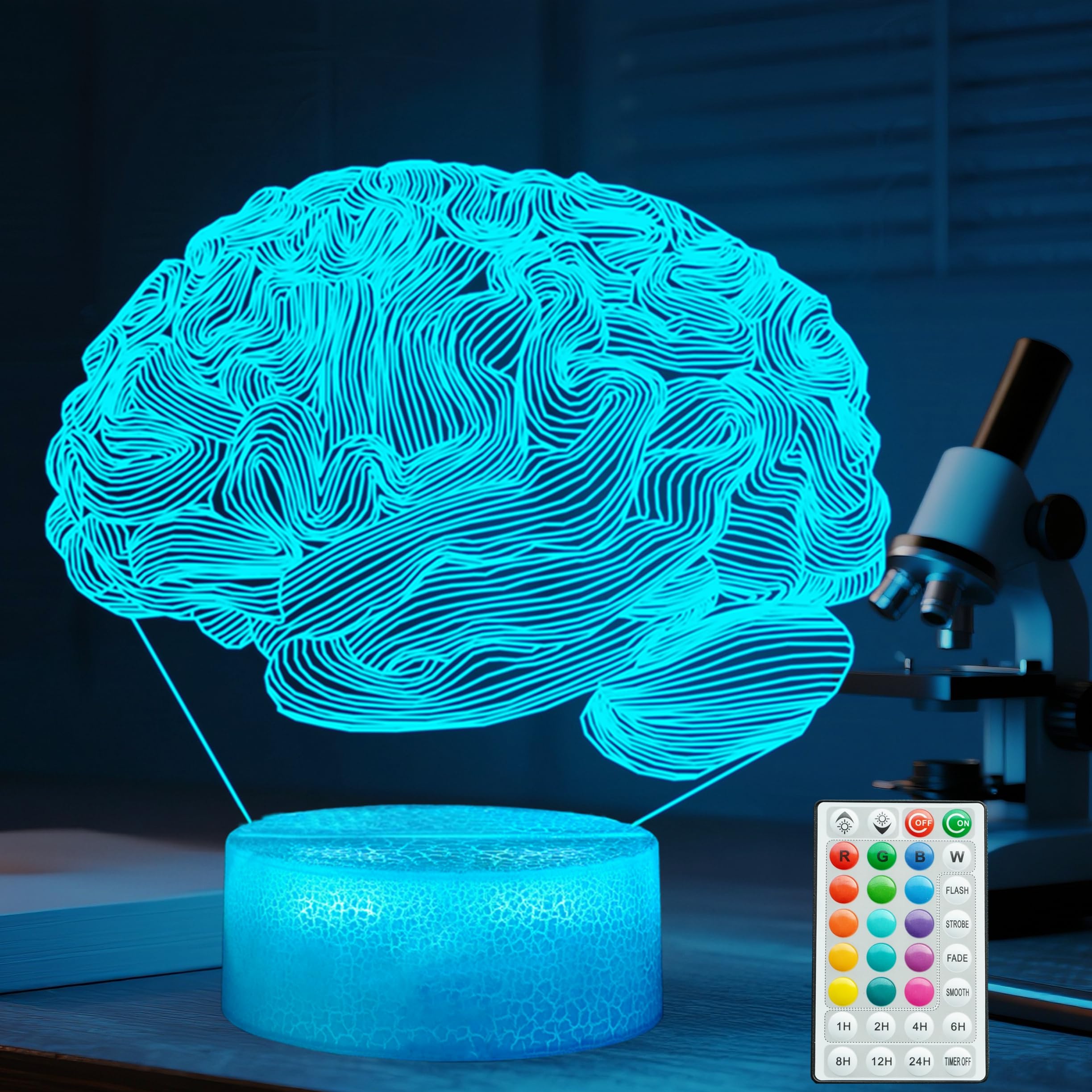 POSSHE Neurology Gifts, 3D Brain Illusion Lamp, Night Light with16 Colors Changing, Remote Control, Timer, Dimmable, Kids Room D