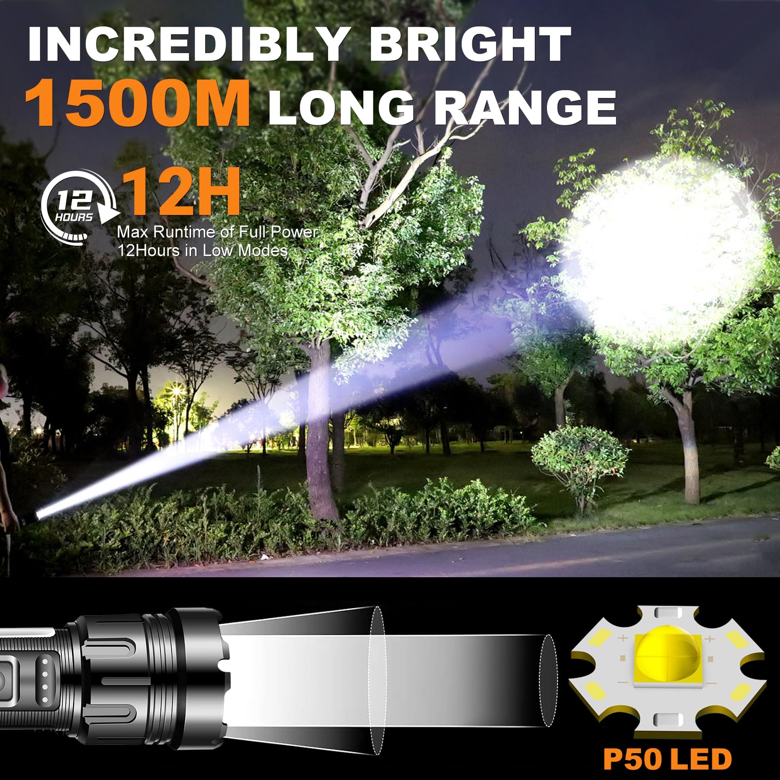Skywolfeye Led Flashlight Super Bright Flashlights Rechargeable High Lumens Torch 5 Modes Zoomable Waterproof For Camping Kids A