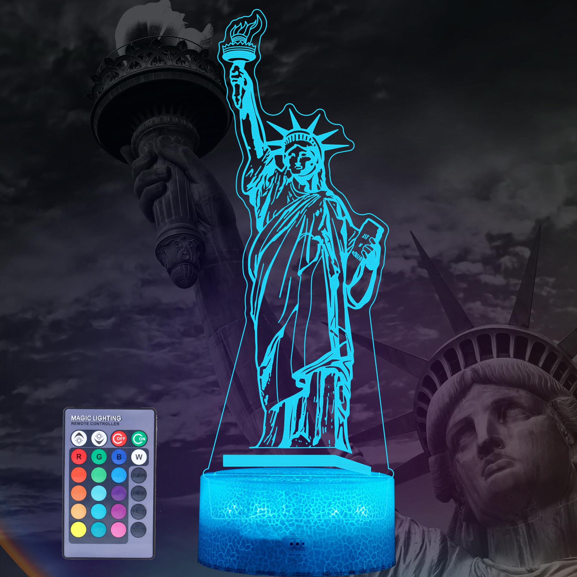 POSSHE Statue of Liberty Night Light, Statue of Liberty Gifts, 3D Illusion Lamp with 16 Colors Changing, Remote and Dimmable, Ki