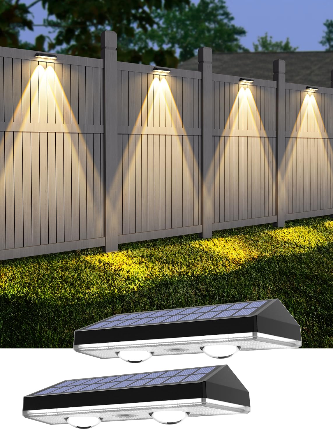 UGDLUCK Solar Fence Lights,RGB & Warm White & 6 Colors Bright Lens LED Dusk to Dawn Deck Light,for Backyard/Railing/Wall/Step/Pa