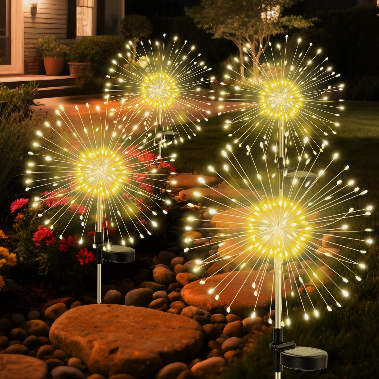 Soarling Solar Fireworks Lights Outdoor Waterproof Garden Fairy Light Outside Solar Sparkles Landscape Lights 120 LED Decorative Outdoor for Backyard Patio Pathway Lawn Party Walkway Decor  4 Pack