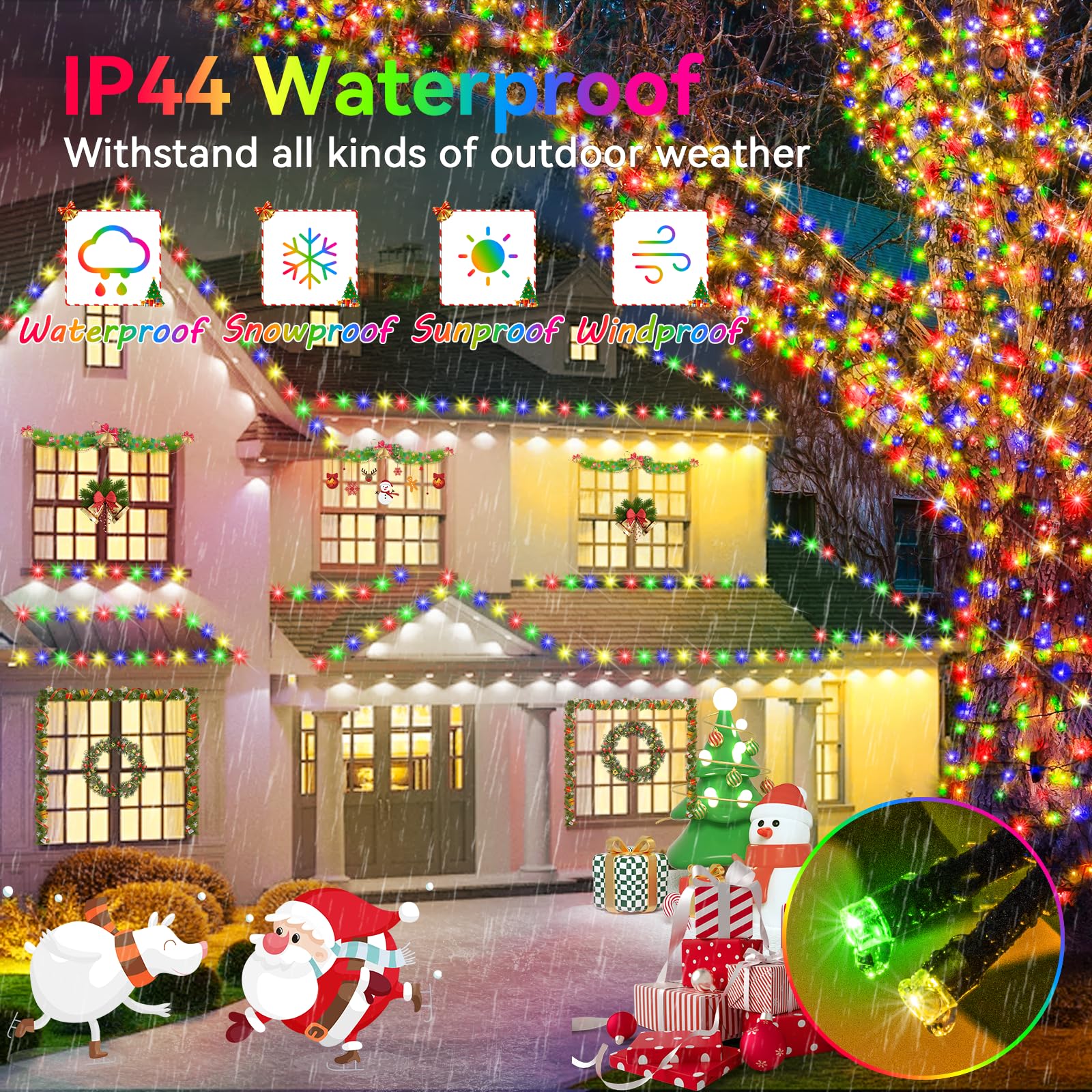Hezbjiti 2 Pack 1000 Led 403 Ft Christmas String Lights Outdoor  8 Lighting Modes Ip44 Waterproof Fairy Lights With Timer And Dimmable Function For Party Tree Decorations (Multicolor  Green Wire)