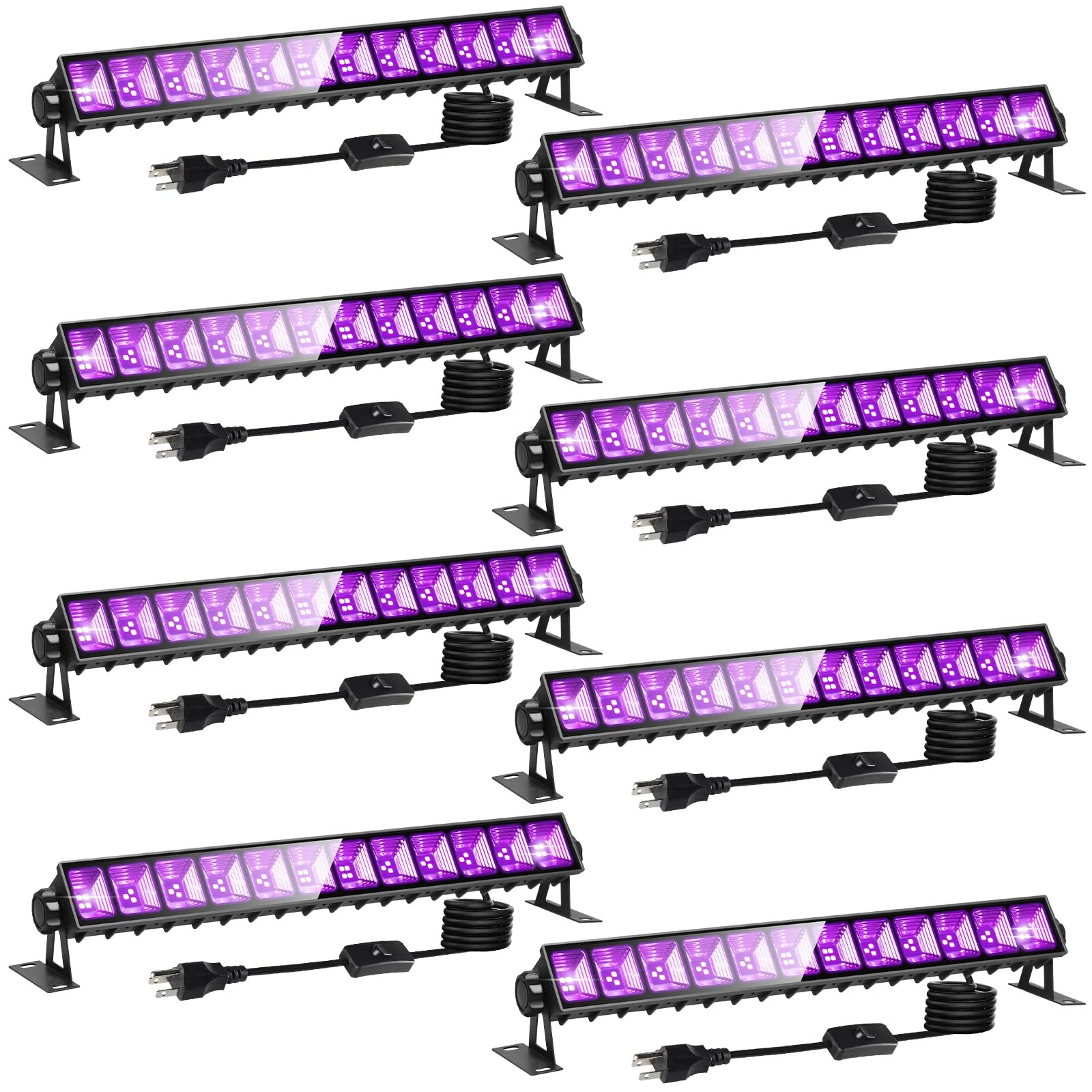 8 Pack 40W LED Black Light Bar, Black Lights Light Up 4000ft² with Switch+Plug+6ft Cord, for Glow Party Supply, Halloween, Bedroom, Body Paint, Fluorescent Party
