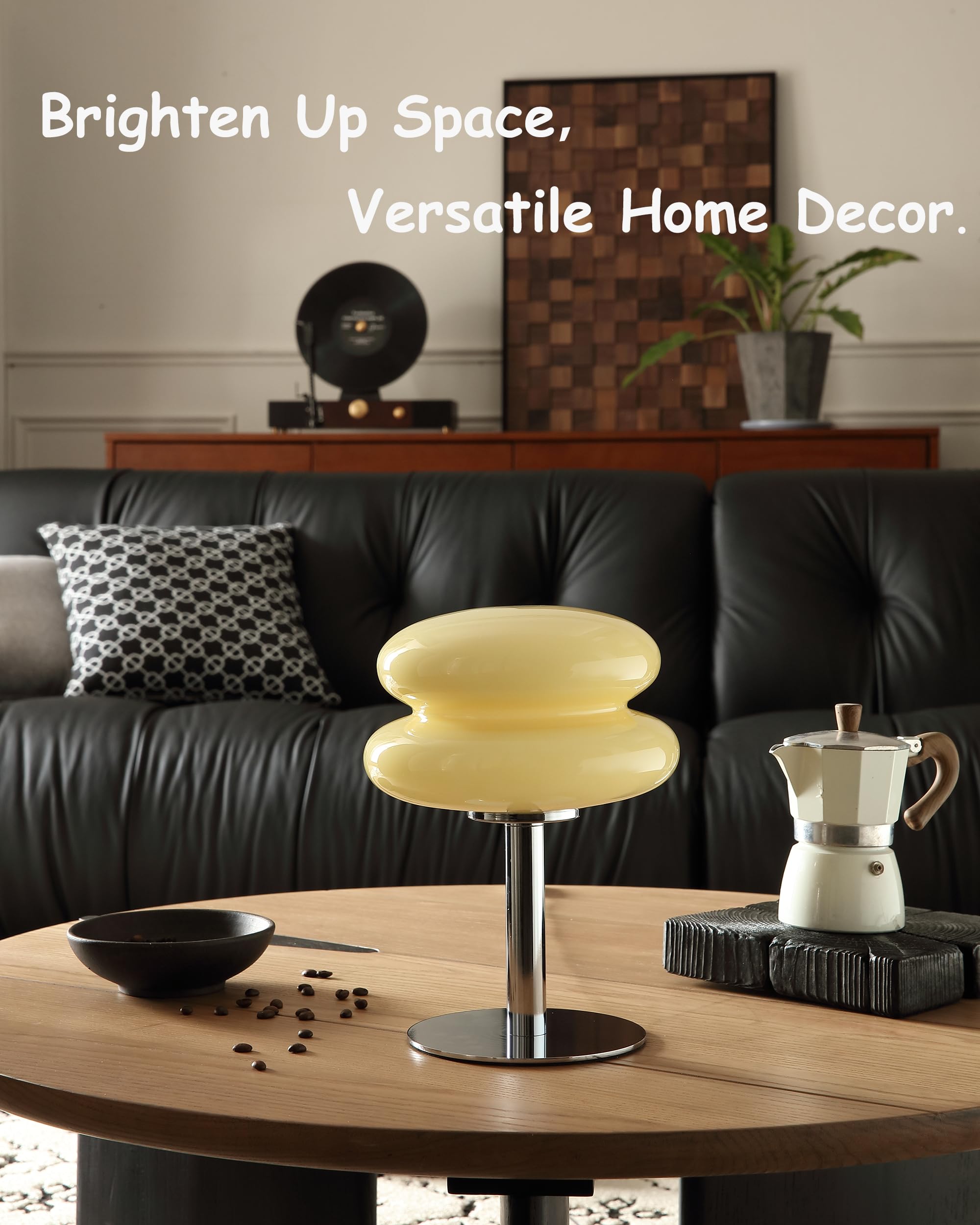 Glivpny Mushroom Lamp, Mid Century Modern Dimmable Table Lamp, Small Cream Glass, Model HB003