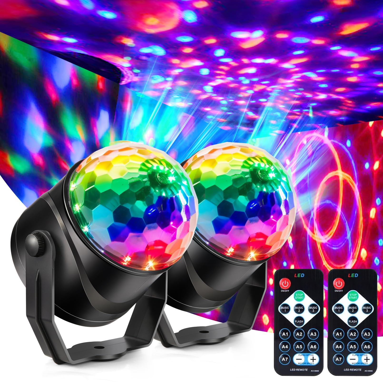 Gorkue 2-Pack Dj Disco Ball, Party Lights Sound Activated With Remote, Strobe Light For Home Room Dance Birthday Party Supplies,