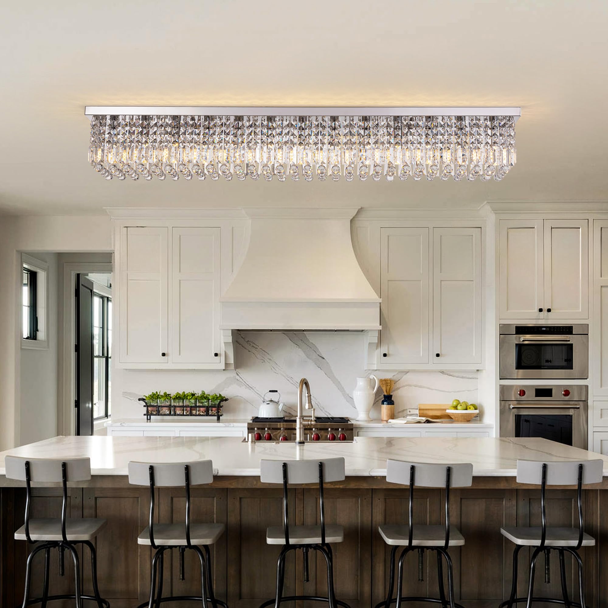 Tinkoso 13-Light Modern Crystal Chandelier, K9 Rectangle Pendant Light, 59" Adjustable, Chrome Stainless Steel for Dining Room/Bar/Bedroom
