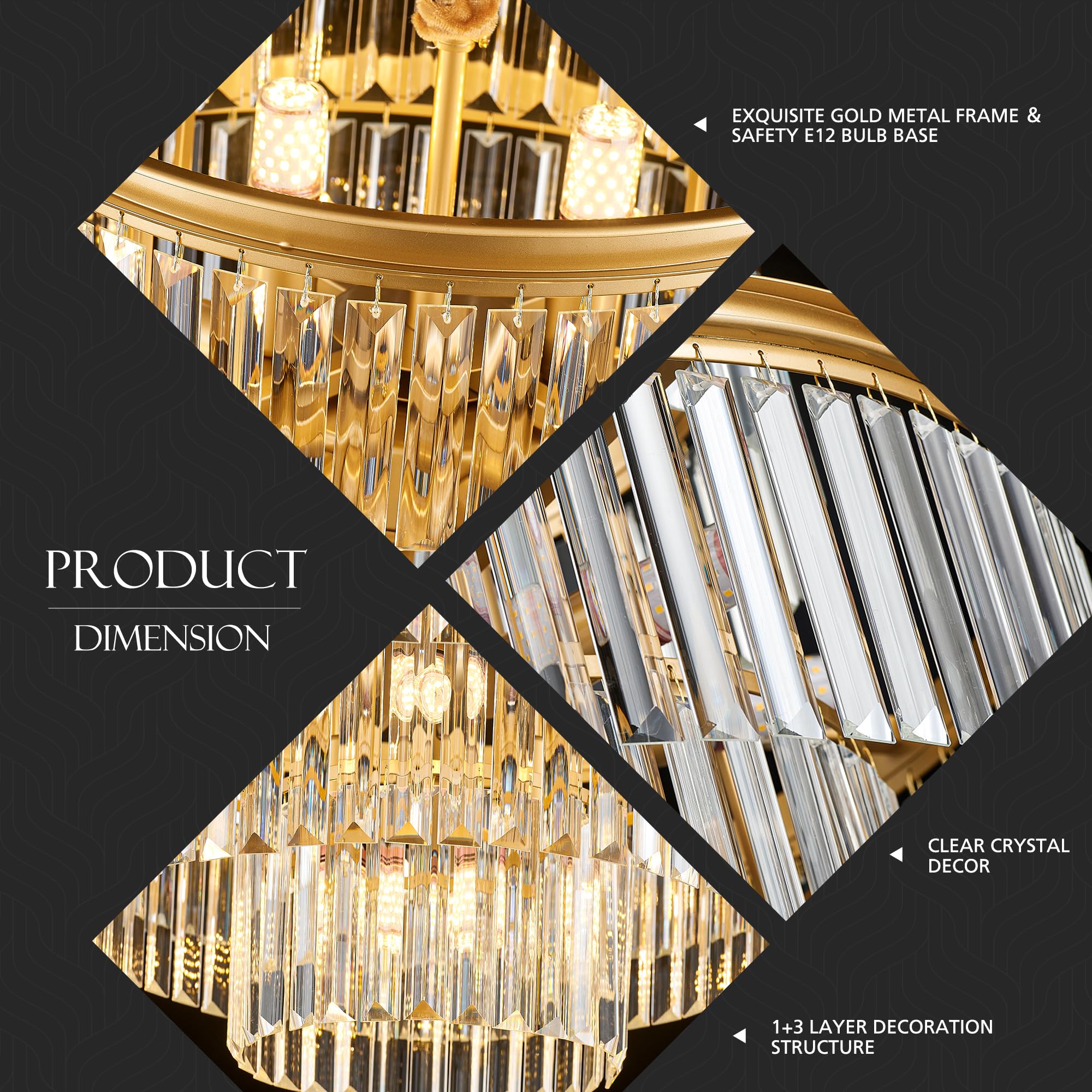 Brfaixla 21.6 14-Light Modern Crystal Chandelier Light Fixtures 4-Tier Gold stylish Chandeliers For Dining Room Round Hanging Pendant Lighting For Living Room Kitchen Entryway Bedroom Foyer Hallway