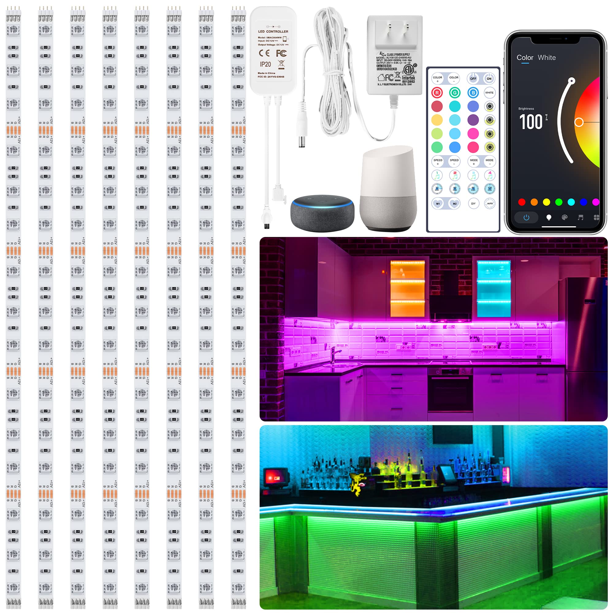 Maylit 8 Pcs 3.3Ft Smart Rgb Under Cabinet Lights Kit, Work With Alexa And Google Assistant, App And Remote Control, Music Sync