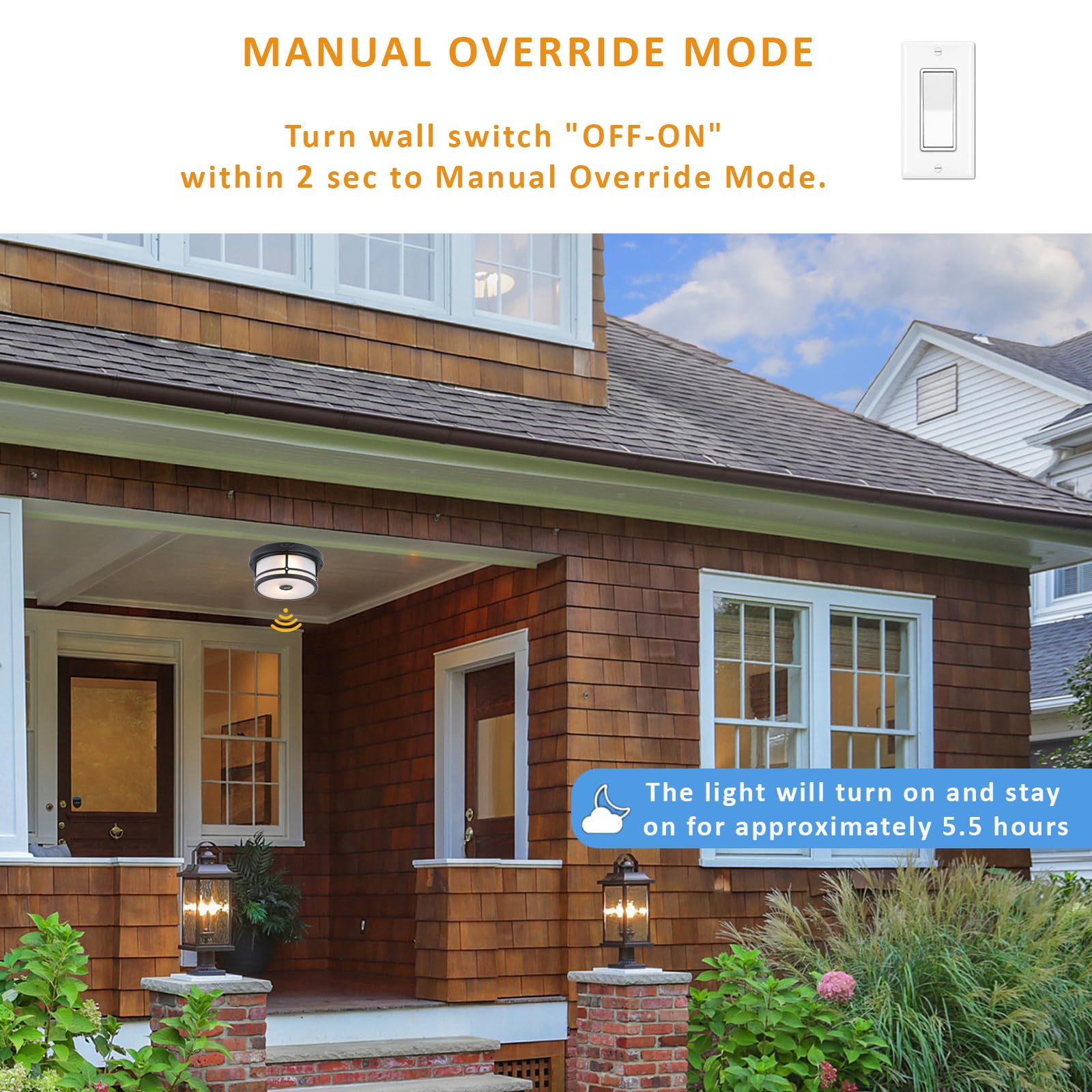 Vexagyle Outdoor Flush Mount Motion Sensor Ceiling Light,2-Light Industrial Porch Lights Ceiling Mount Black Finsh With Clear Fr