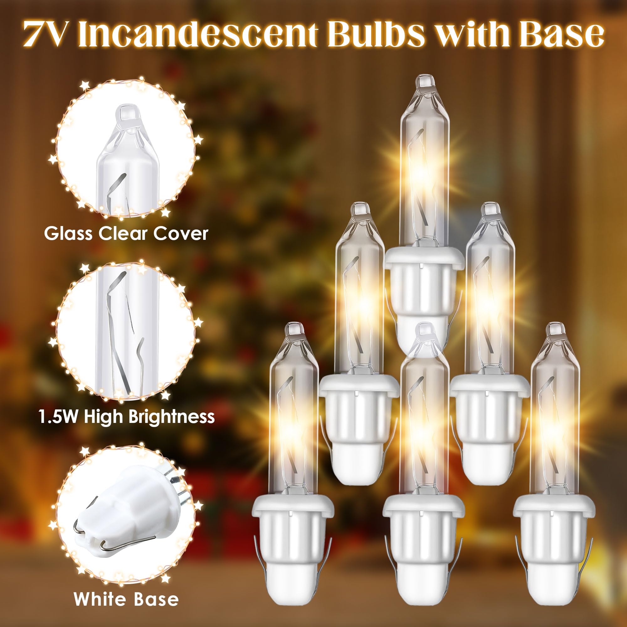 ElectricWise Twinkle Christmas Tree Light Replacement Bulbs, 2.5V Incandescent, White Light & Base, 50 Pcs for Indoor/Outdoor Decor