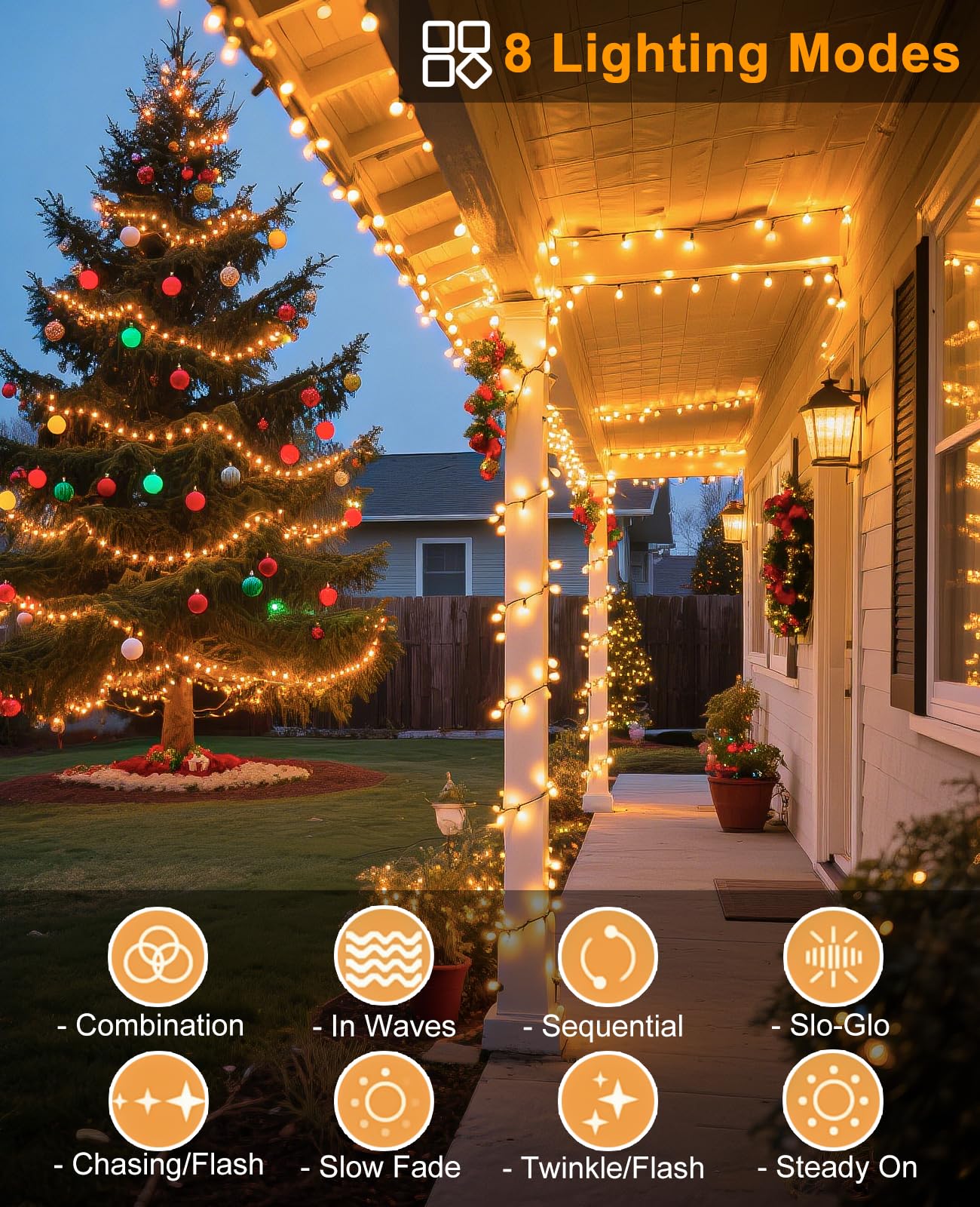 197Ft 600 Led Christmas Lights Outdoor  Plug In Christmas Tree Lights Waterproof  8 Modes Warm White String Twinkle Lights For Indoor Classroom Patio Garden Party Wedding Holiday Decorations