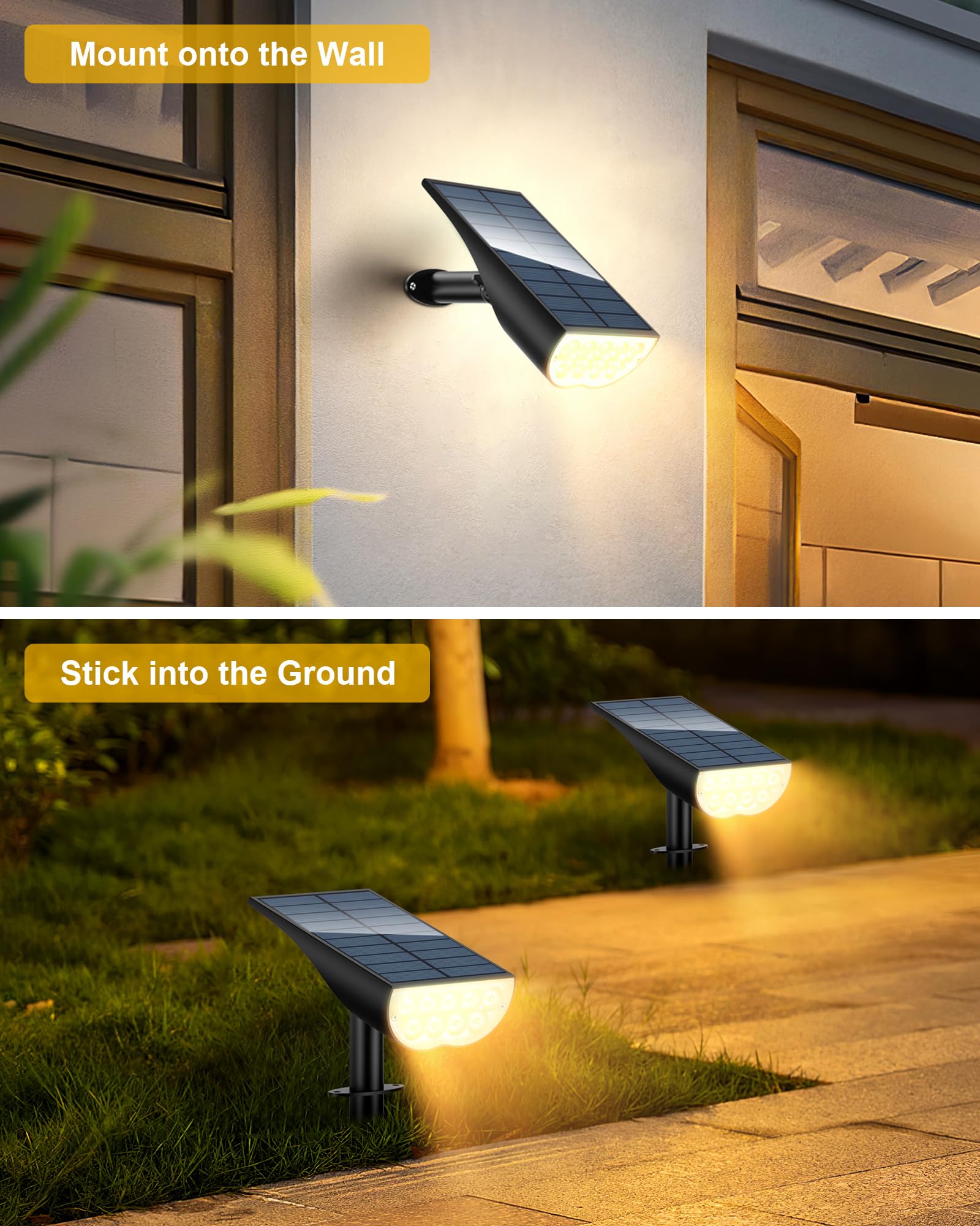 Solar Spot Lights Outdoor Waterproof, 3 Lighting Modes Solar Landscape Lights For Outside, Dusk To Dawn Ip65 Waterproof Outdoor Solar Lights For Yard Pathway Driveway Landscape, Warm White, 1 Pack