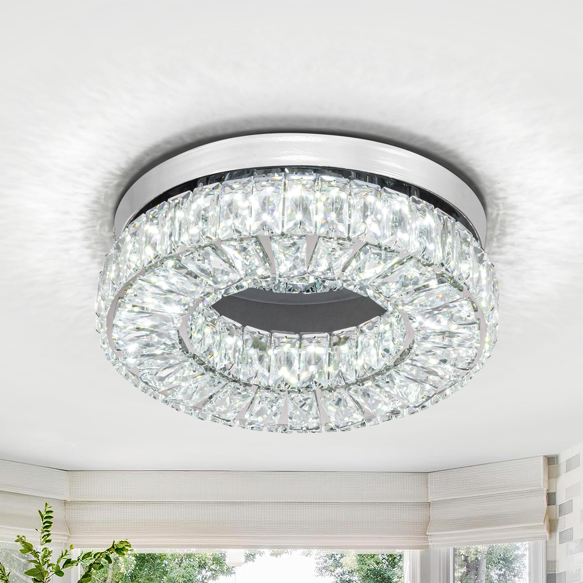 11.8Modern Crystal Chandeliers Flush Mount Ceiling Light Fixture LED Chandeliers with Crystals Hallway Light Bedroom Chandelier 