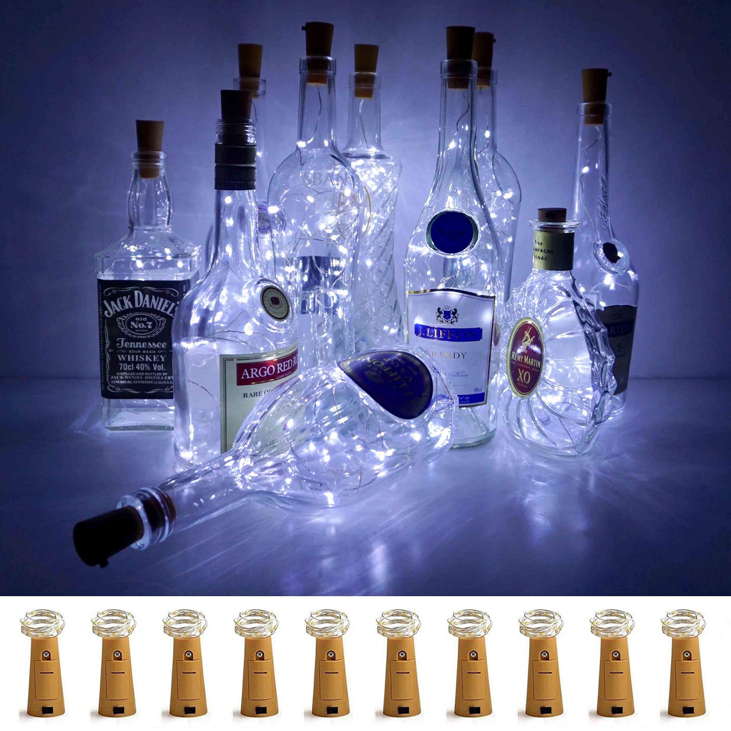 LoveNite Wine Bottle Lights with Cork, 10 Pack Battery Operated LED Cork Shape Silver Copper Wire Colorful Fairy Mini String Lights for DIY, Party, Decor, Christmas, Halloween,Wedding (Cool White)
