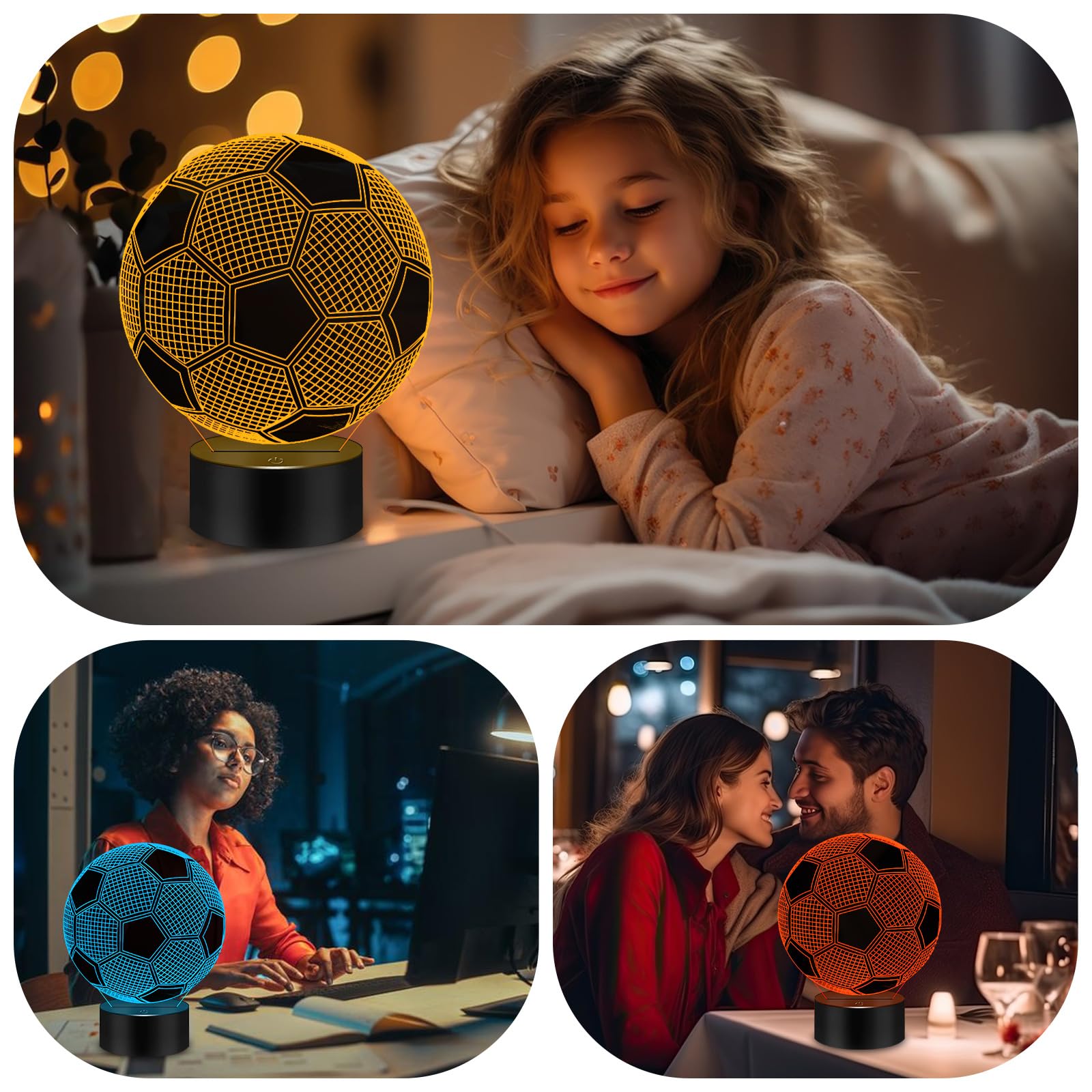 Menomino Soccer Gifts 3D Illusion Night Light Lamp Toys With Remote Control 16 Colors Changing, Soccer Accessories Stuff Decor B