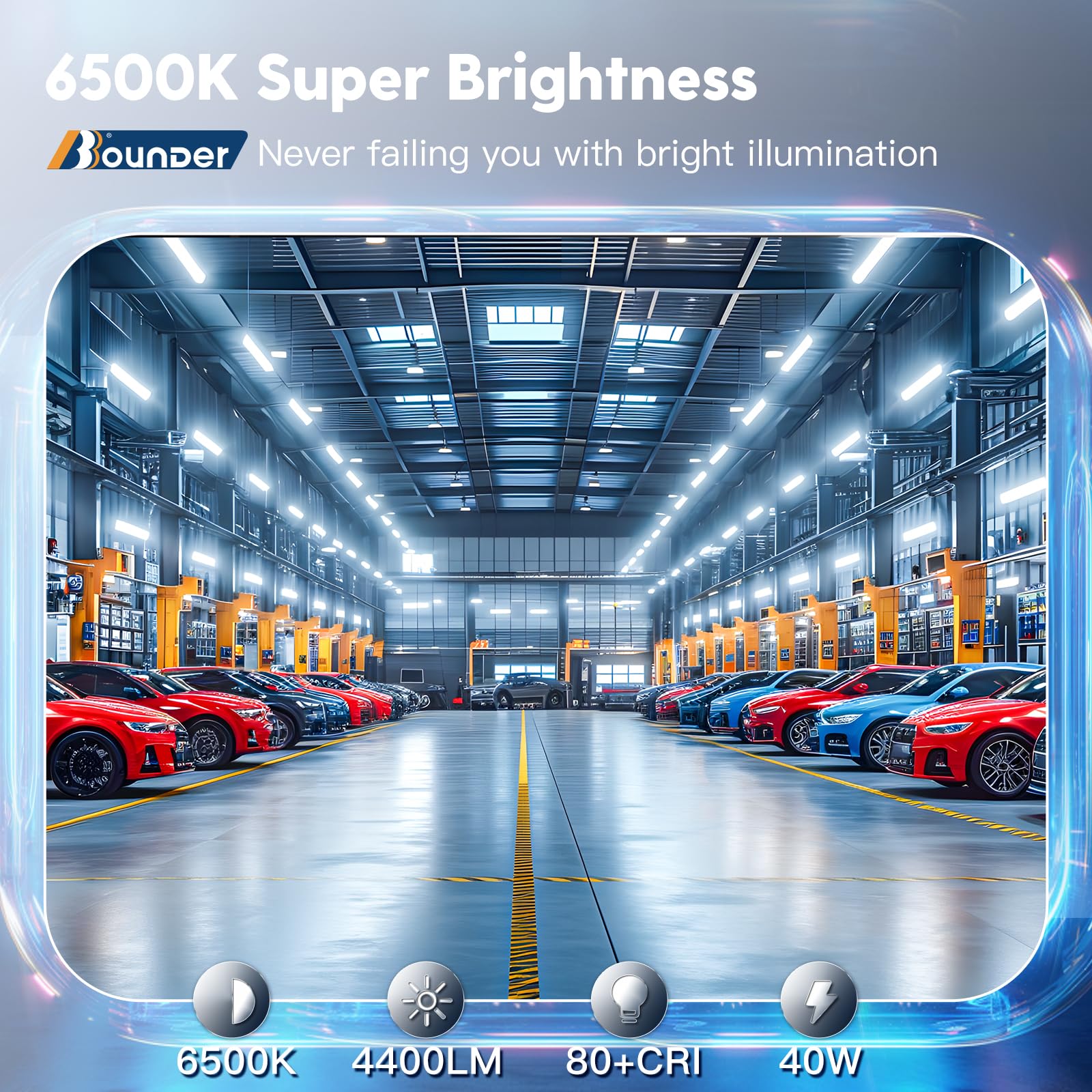BBOUNDER 4 Pack Linkable LED Shop Light, 6500K Cool Daylight, 4400 LM, 4FT, White, Polycarbonate, Surface & Suspension Mount