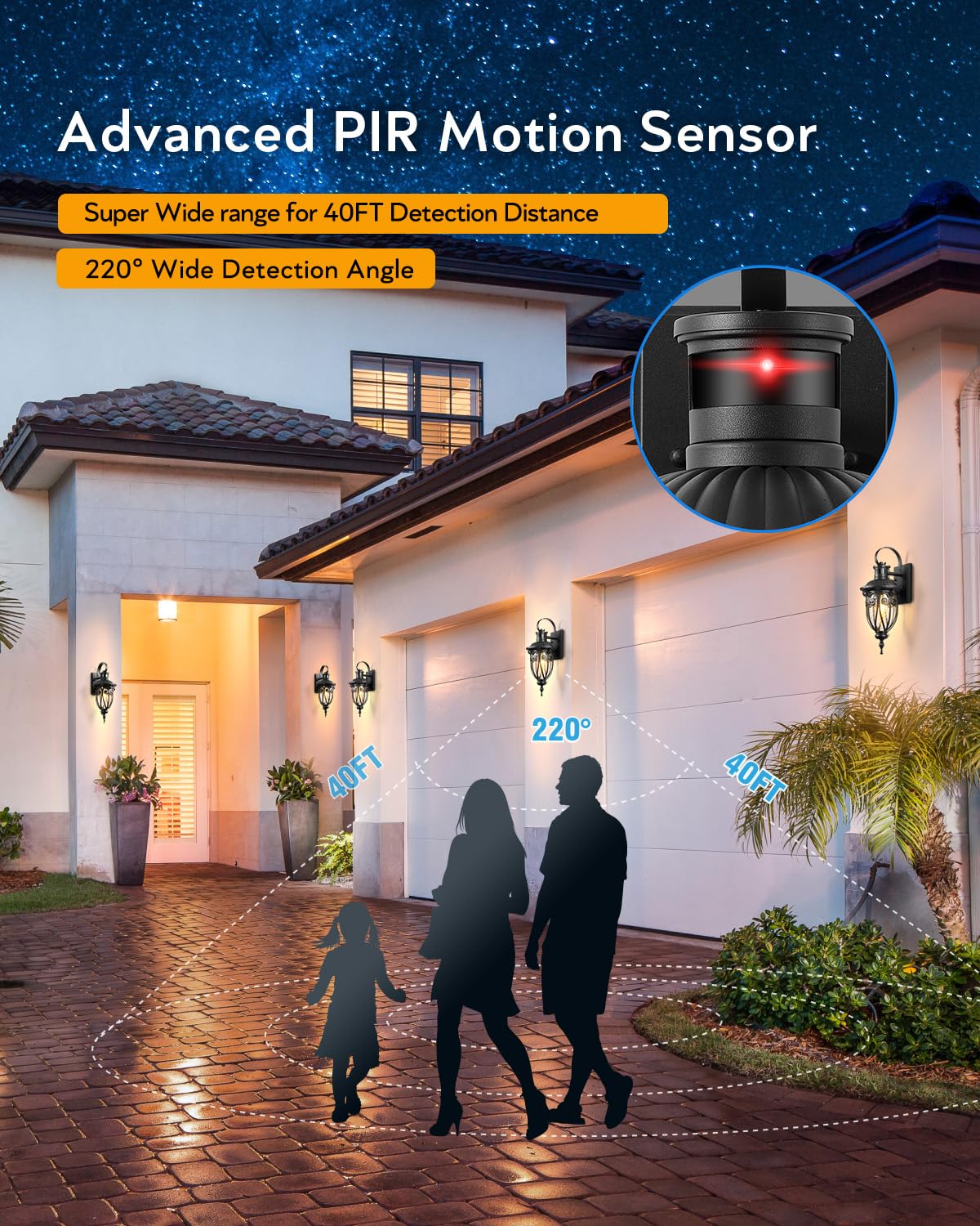 Vianis Motion Sensor Outdoor Lights, Dusk To Dawn Outdoor Motion Sensor Light, 2 Pack Exterior Lighting Fixtures With Seed Glass