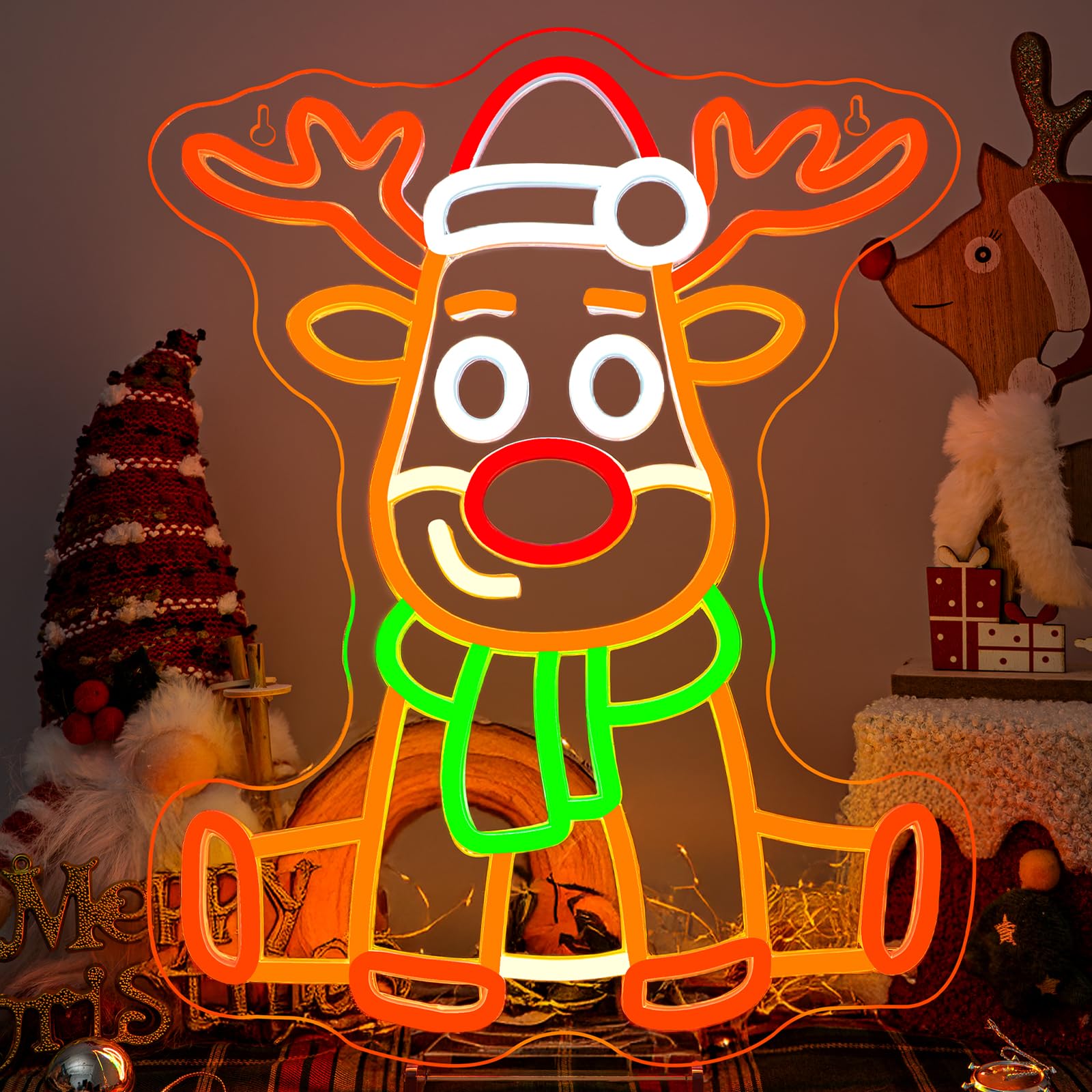 Dreamfort Christmas Deer Neon Sign Festive Led Wall Decor For Holiday Home Decor  Christmas Party & Winter Festival  Usb Powered Adjustable Brightness  Elegant Reindeer Design