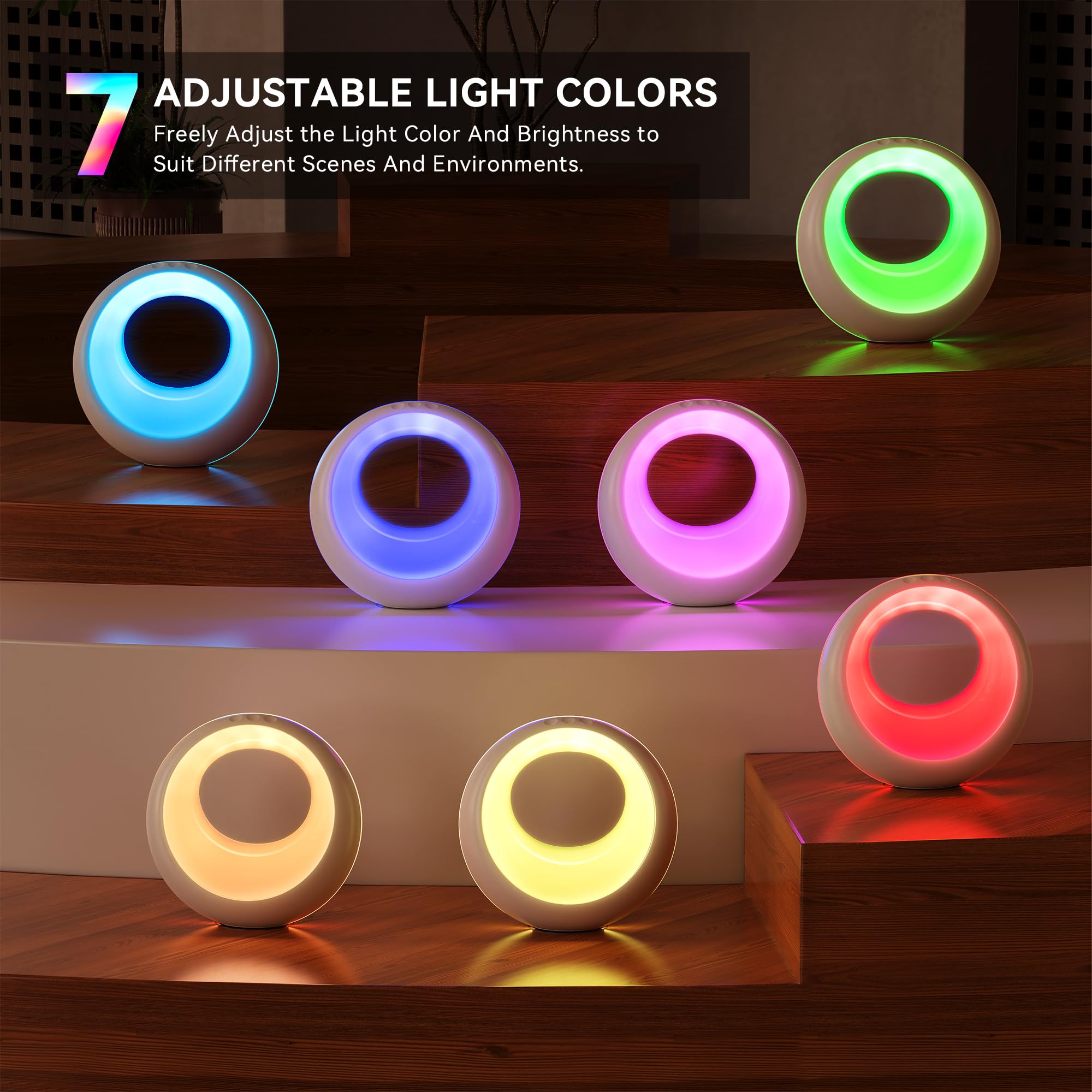 Auxmir Usb Rechargeable Bedside Table Lamp, Dimmable Led Atmosphere Night Light With 7 Colors, 9 Rgb Colorful Modes, Remote Cont