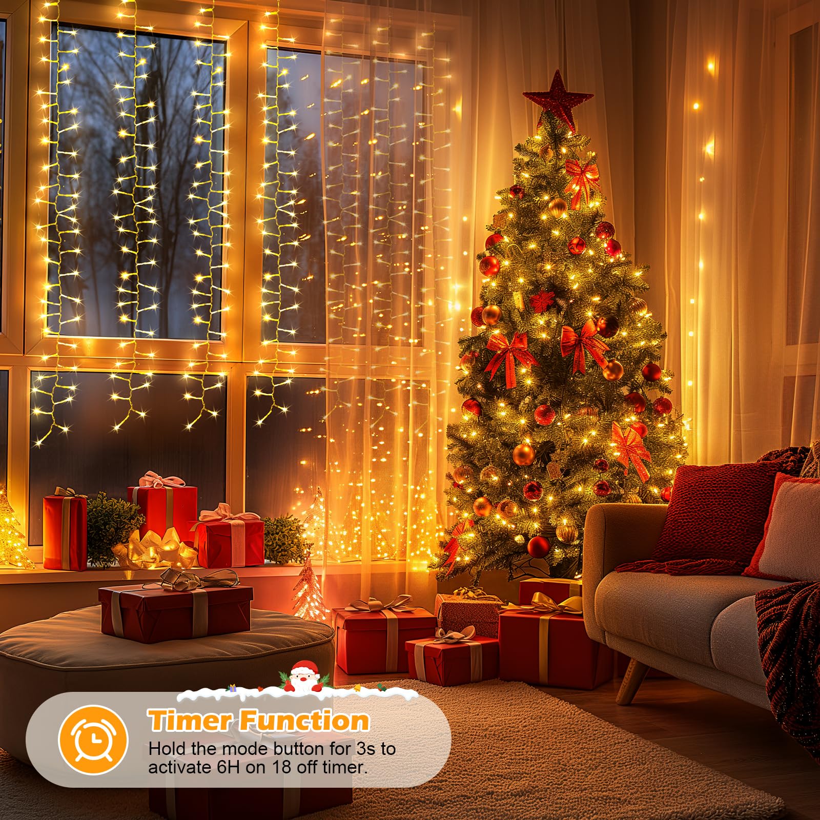 Brightown 20FT Cluster Curtain Lights, 960 LED Warm White Fairy Lights, 12 Modes, Waterproof for Outdoor & Bedroom, Model DMO-300