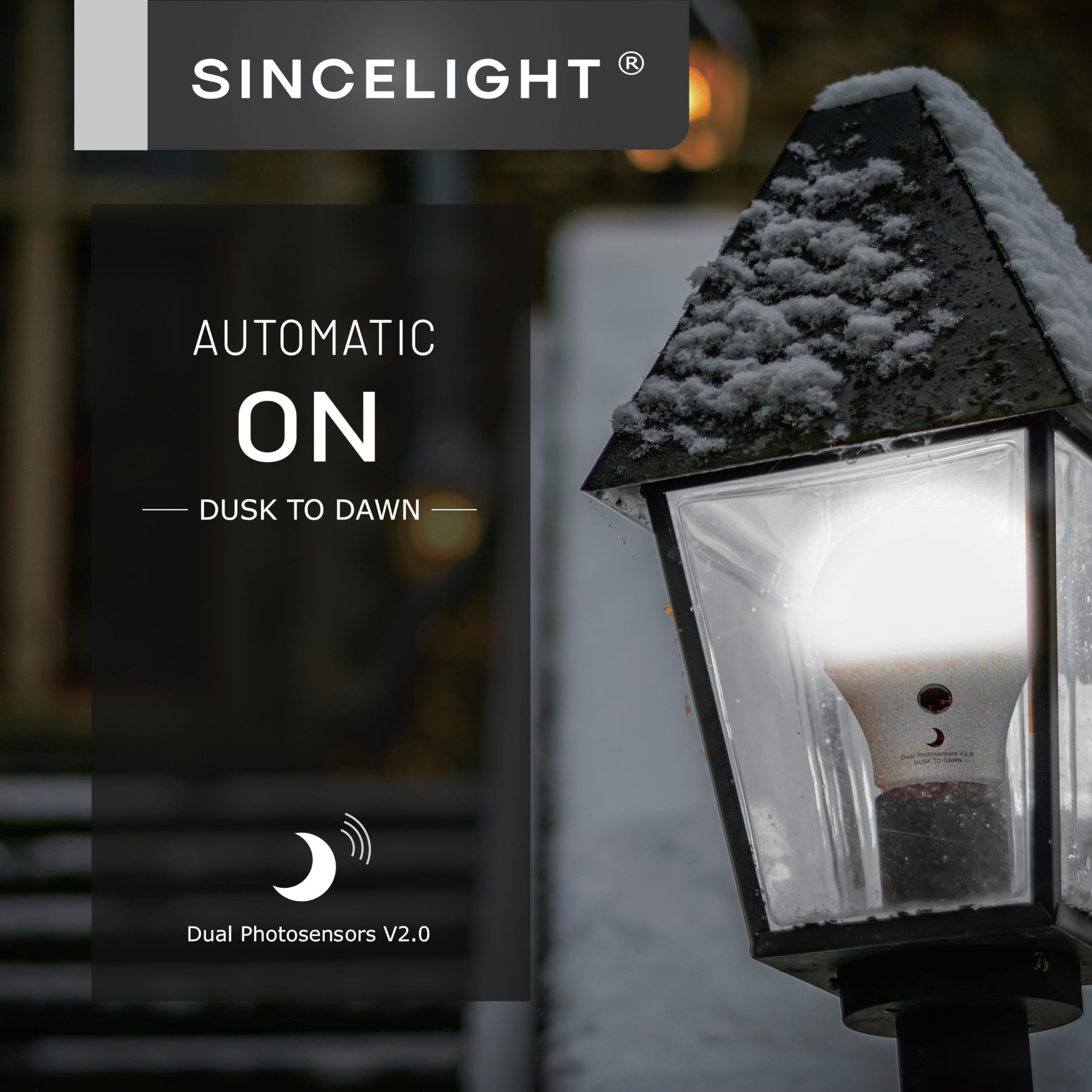 SINCELIGHT Dusk to Dawn LED Bulb - 9W, 6000K Cool White, E26, Pack of 2, Automatic ON/OFF with Dual DayLight Sensor