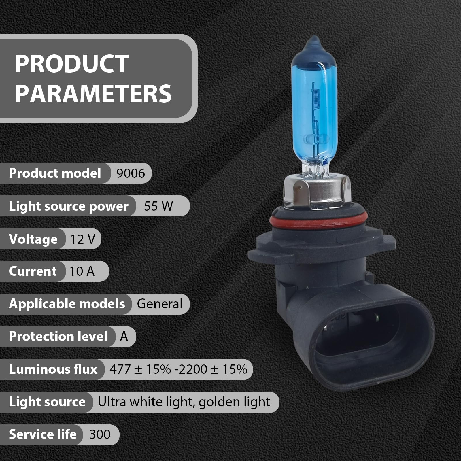 GKmow HB4 9006 Halogen Bulbs, 12V 55W High Beam Lights, 2 PCS, White, Model GKLSD2001WH-9006