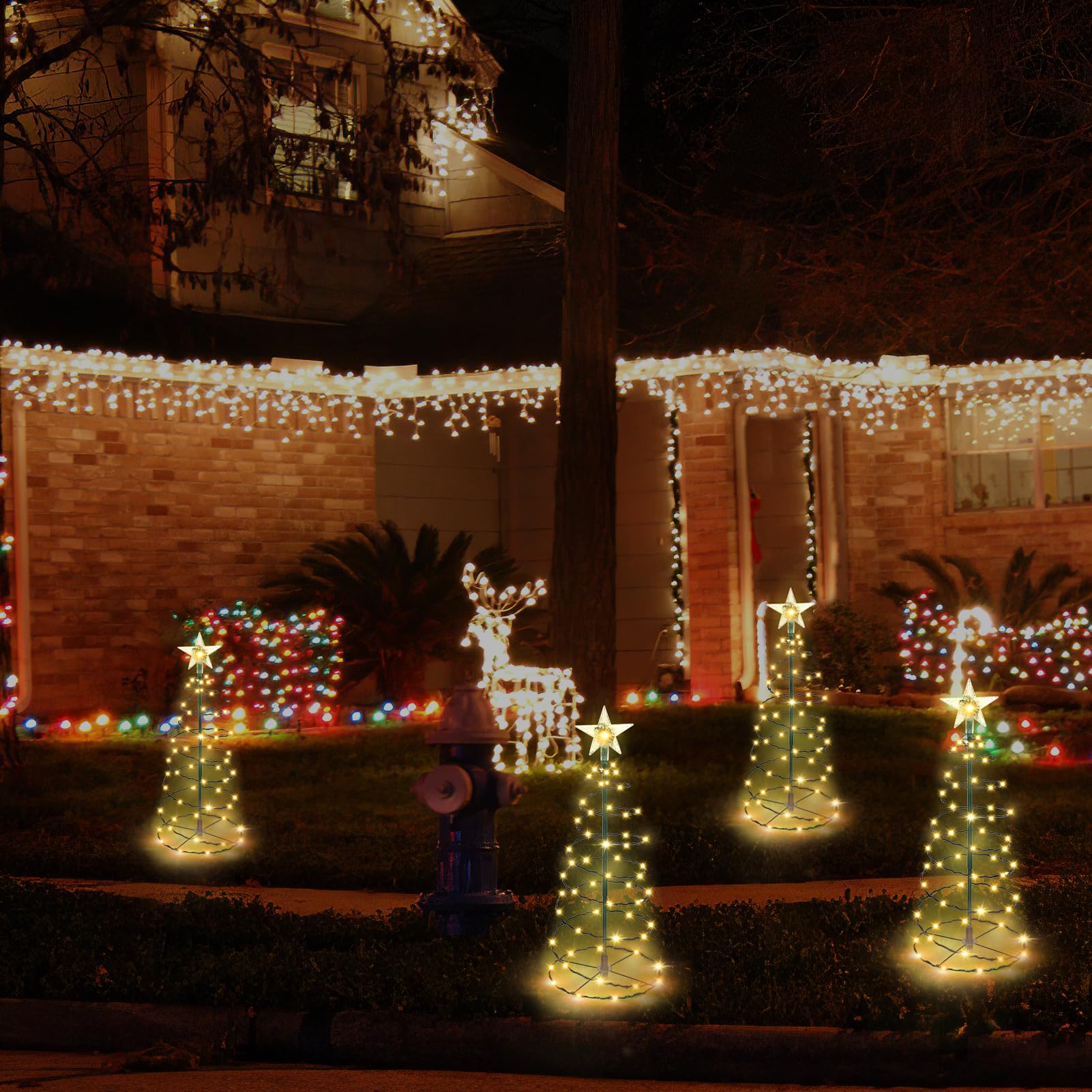 Bstge Outdoor Christmas Tree Lights, 20in Warm White Solar Pathway Lights, Waterproof, 8 Modes, 2 Pack for Garden Patio Yard