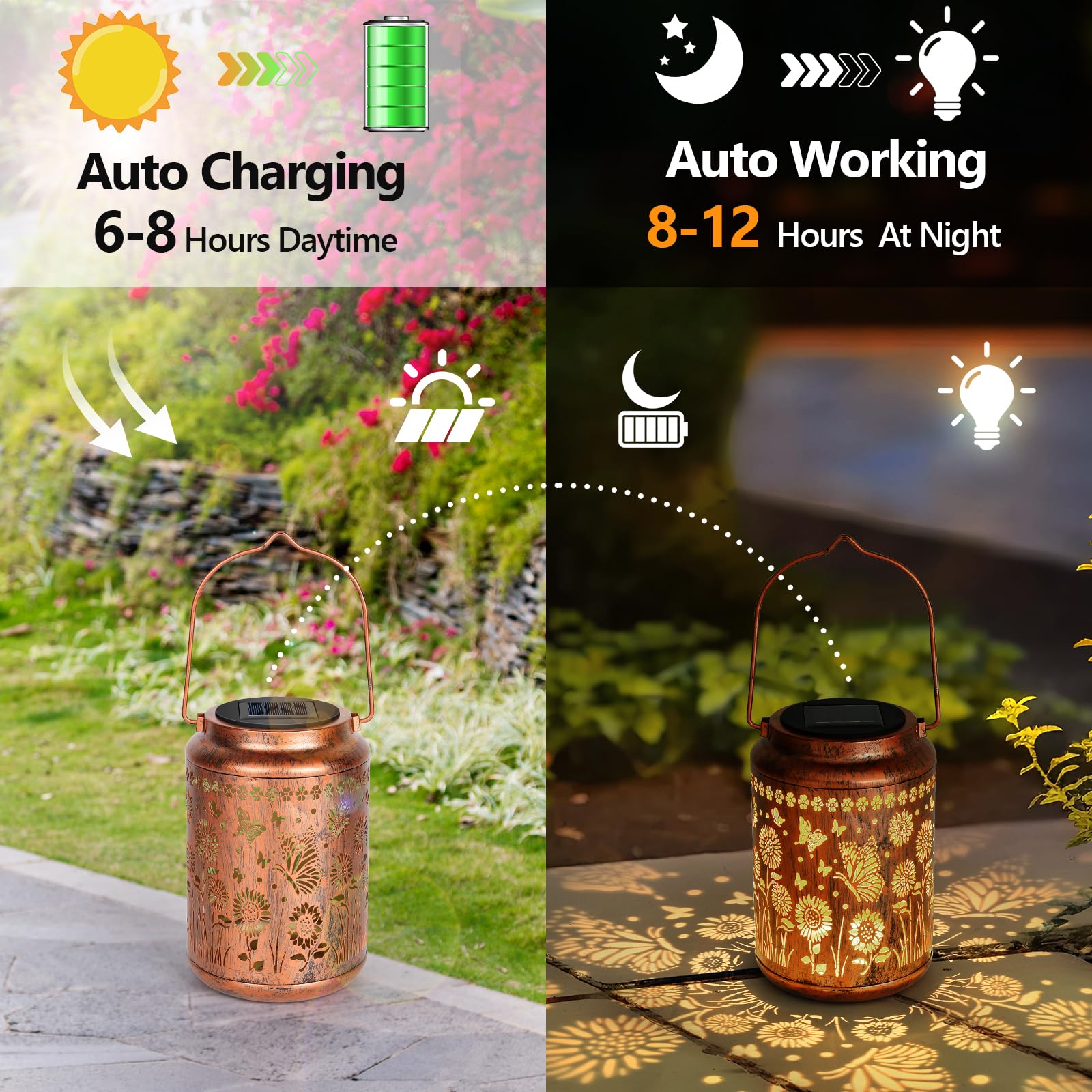 AMWGIMI Sunflower Solar Lanterns Outdoor LED Lights, Waterproof Metal, Butterfly Design, Model HDDL-01