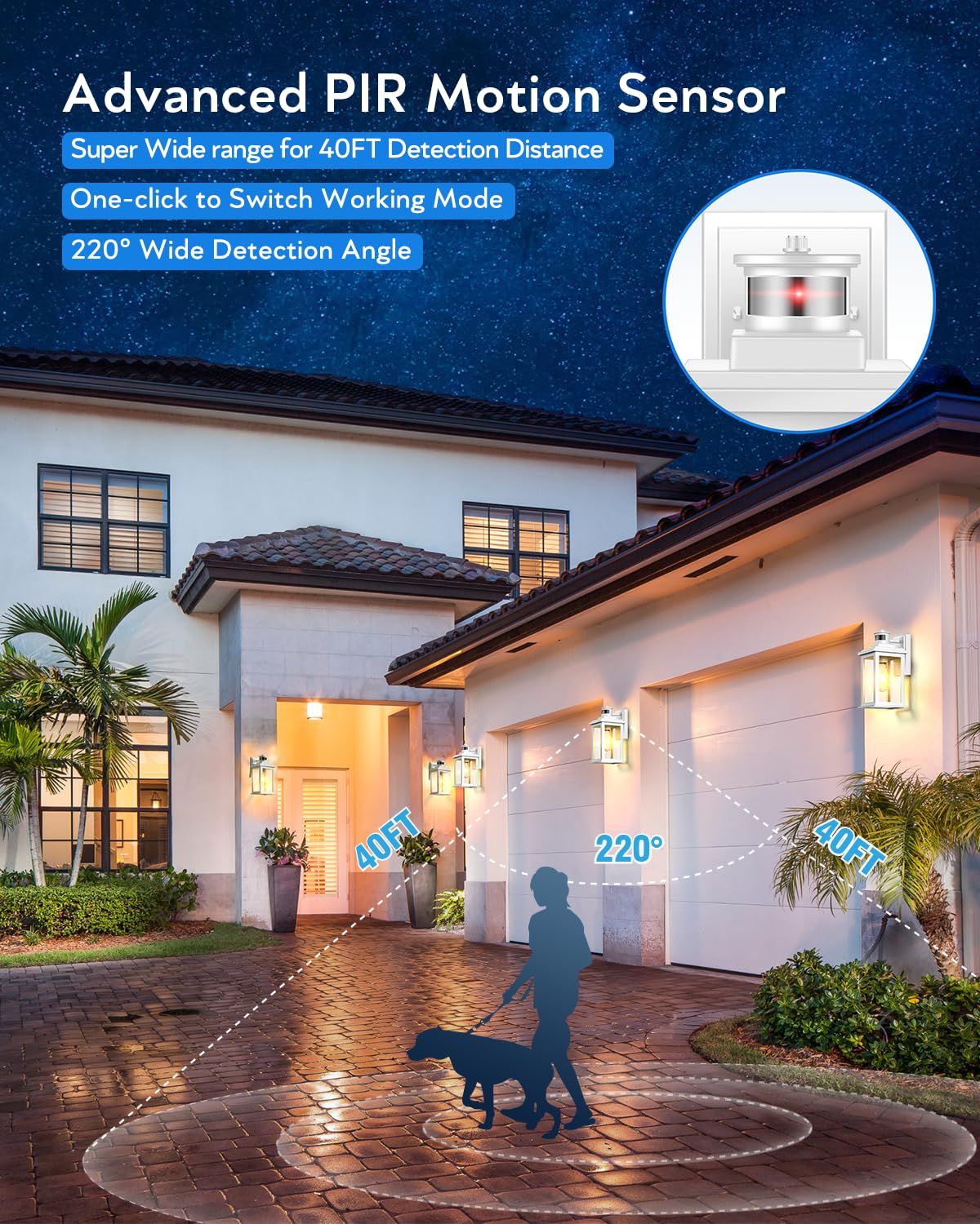 VIANIS Motion Sensor Outdoor Wall Light Fixture, Waterproof Aluminum, White, 1-Pack, Model V81251W
