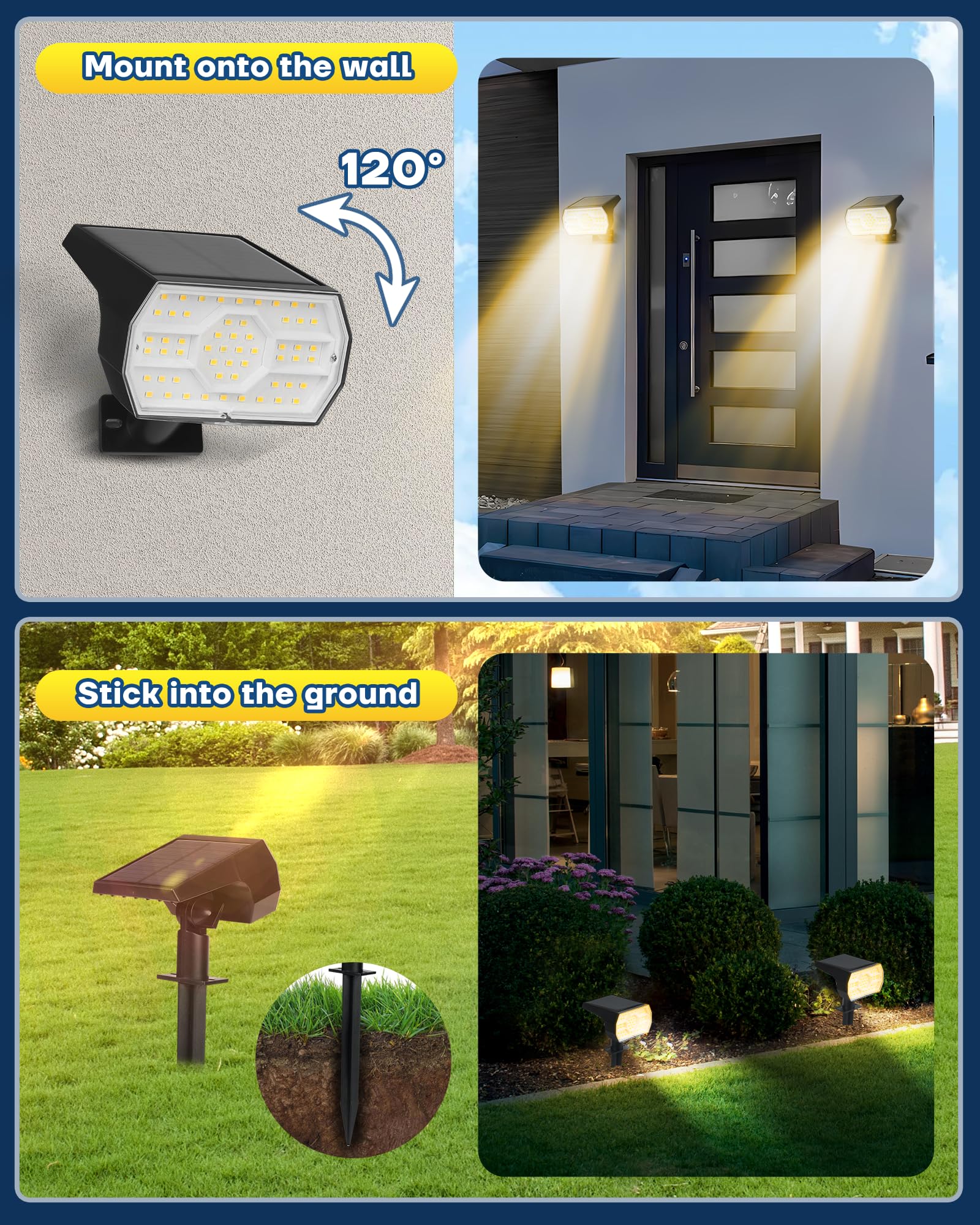 Kaxiida Solar Spot Lights, IP68 Waterproof, 56 LEDs, Warm White, 8 Pack, well-made ABS Plastic, Model CPD-23