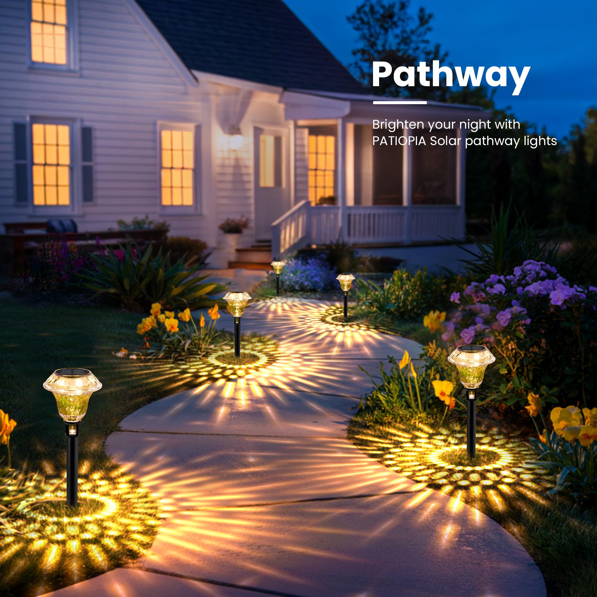 Patiopia Solar Pathway Lights Garden Decor For Yard  Solar Garden Lights For Outside Waterproof Landscape Lighting  Garden Decorative For Walkway  Driveway  Yard  Landscape  Lawn (8 Pack Warm White)