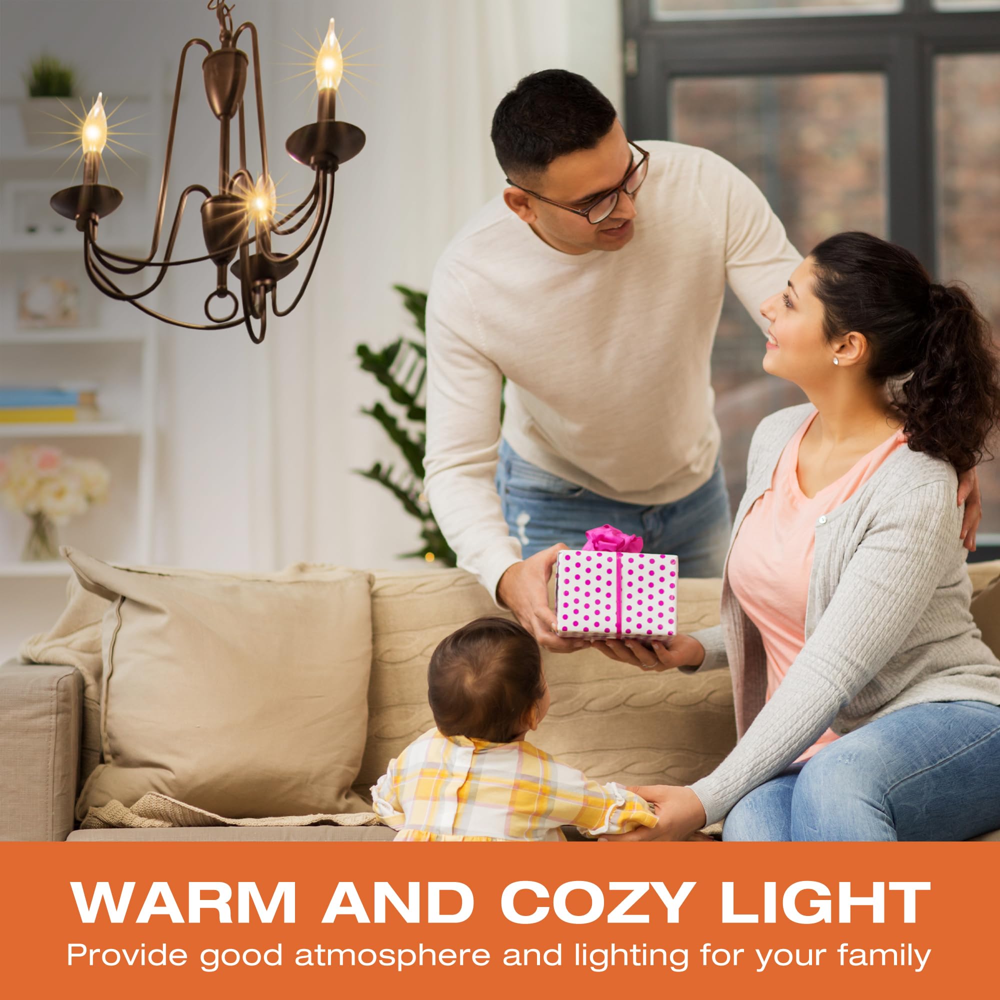 Tjoy Led Candelabra Bulb Dimmable, 60W Equivalent Led Chandelier Light Bulbs, 5.5W 2700K Warm White 600Lm Ca11 Flame Tip Vintage Filament Candle Light With Decorative E12 Candelabra Base, 24 Pack